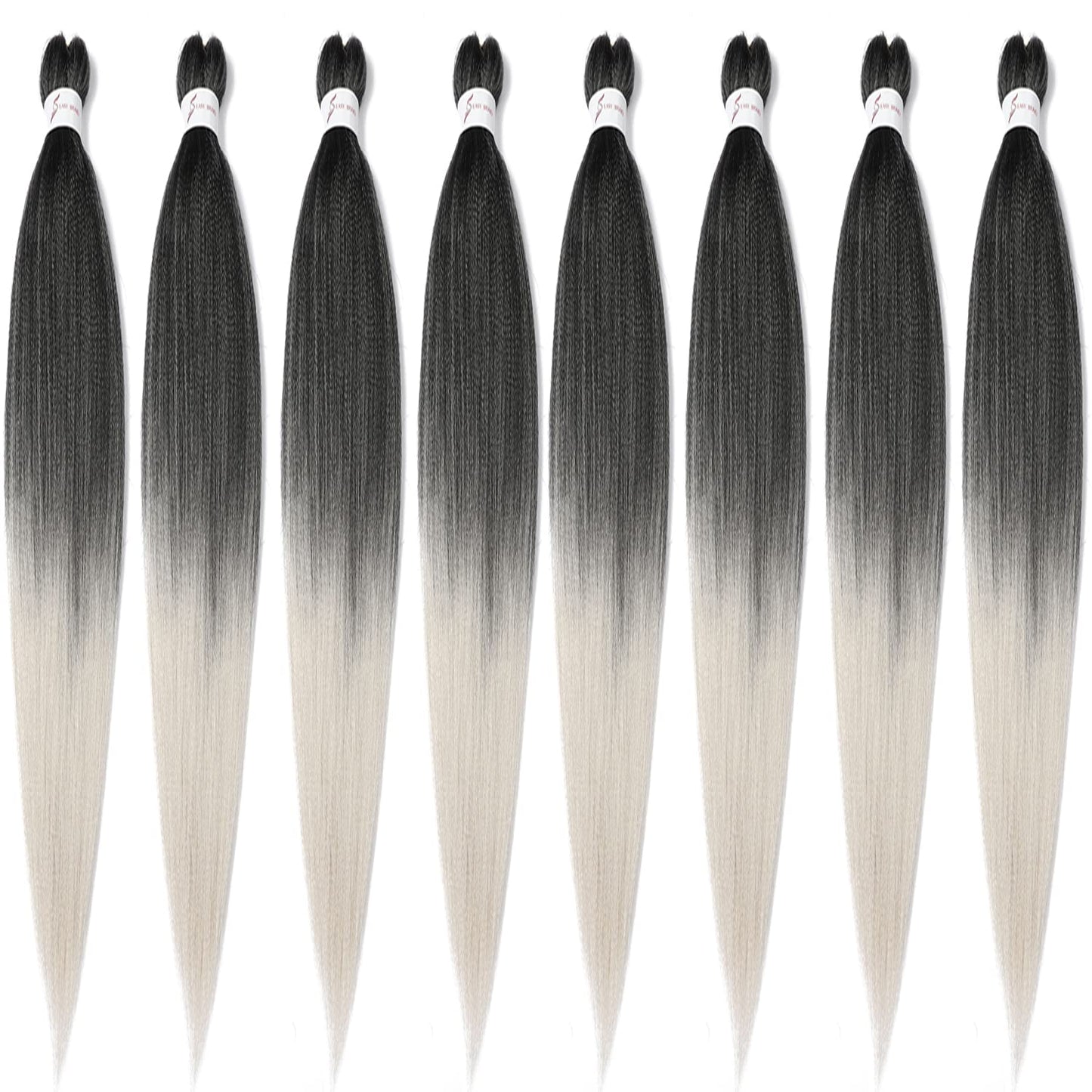 8 Packs 20-Inch Ombre Pre-Stretched Braiding Hair - Soft Yaki Texture Extensions