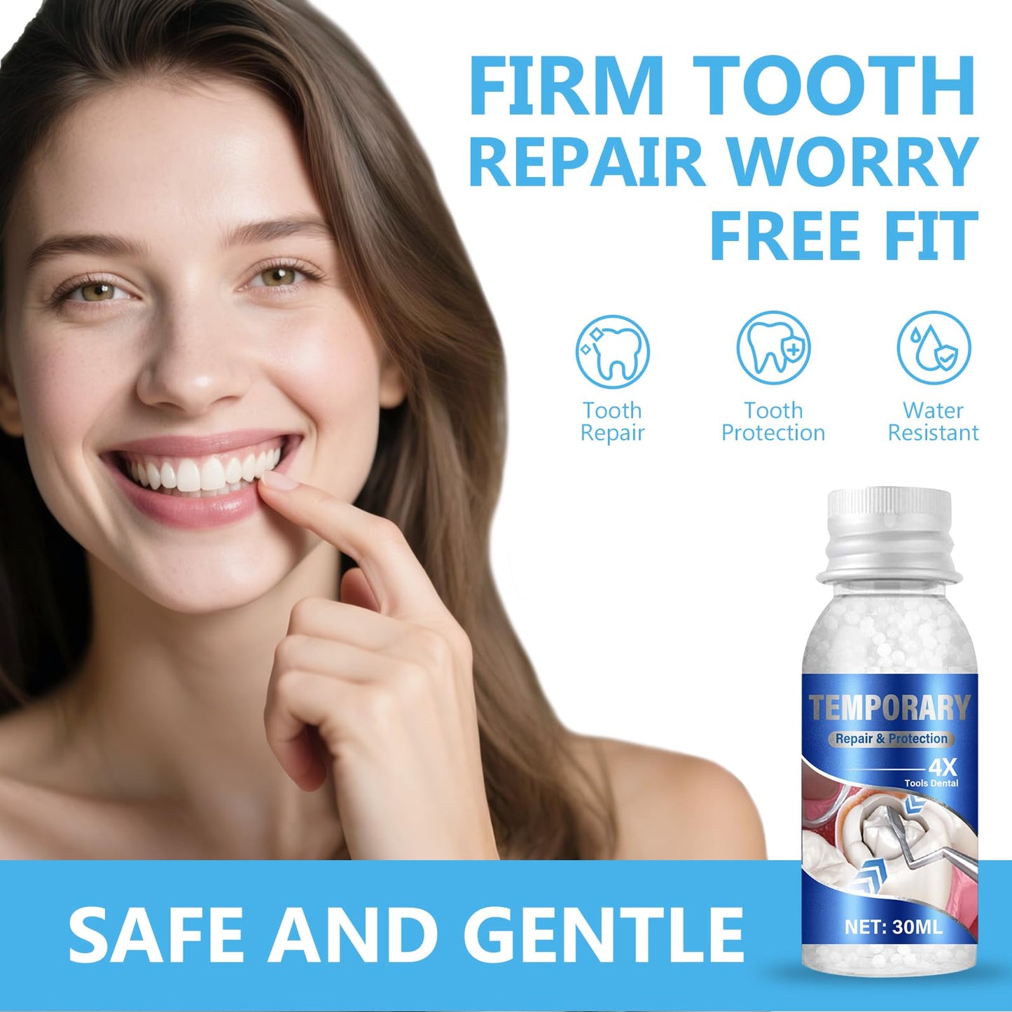 Tooth Repair Kit, Moldable Tooth Repair Kit for Broken Teeth Fixing & Missing Teeth Replacement, Safe & Effective Kit with 4 Dental Tools and 30 ml Repair Beads
