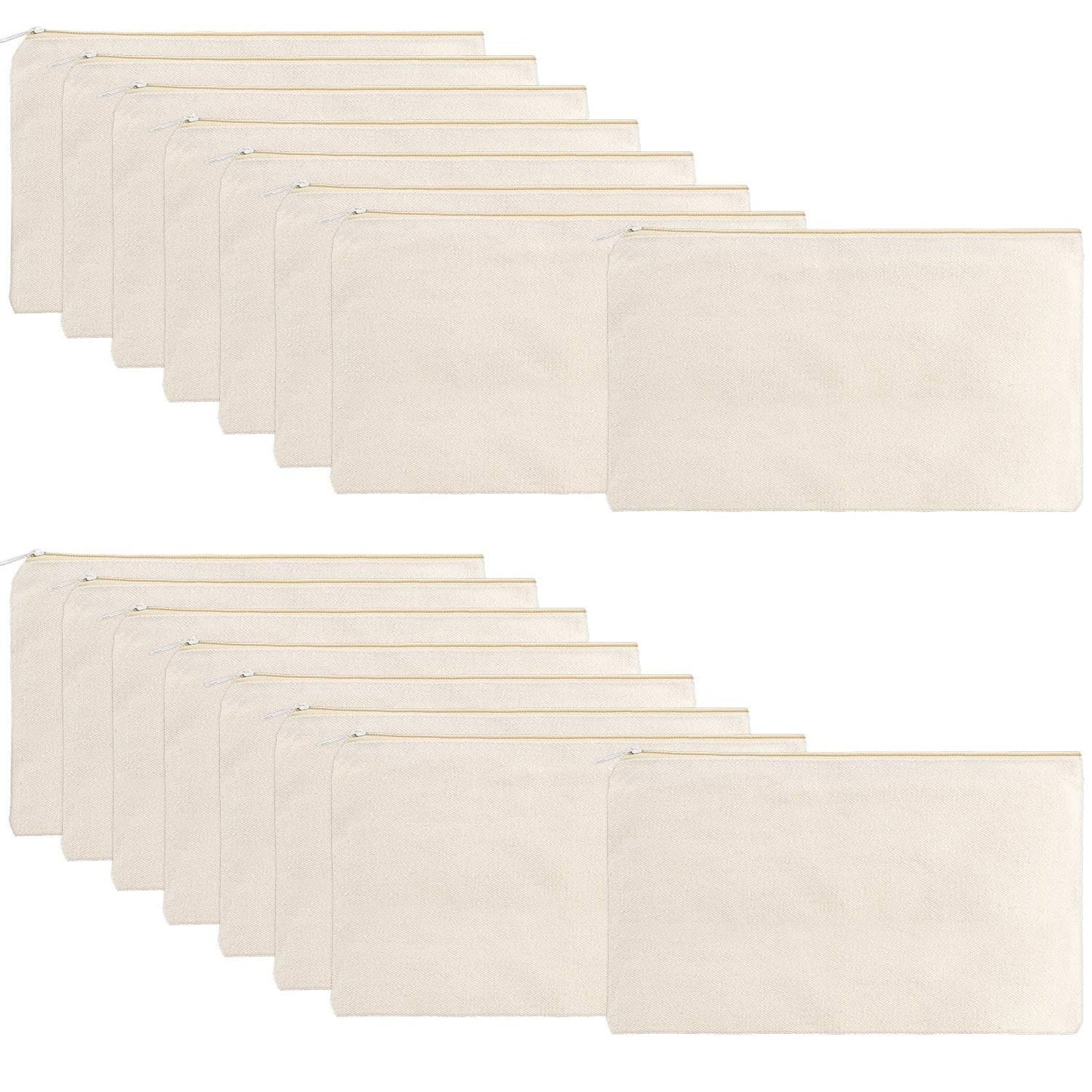 16 Pack Canvas Makeup Bags - Blank Zipper Pouches for DIY Crafts & Travel Toiletry Storage (Beige)