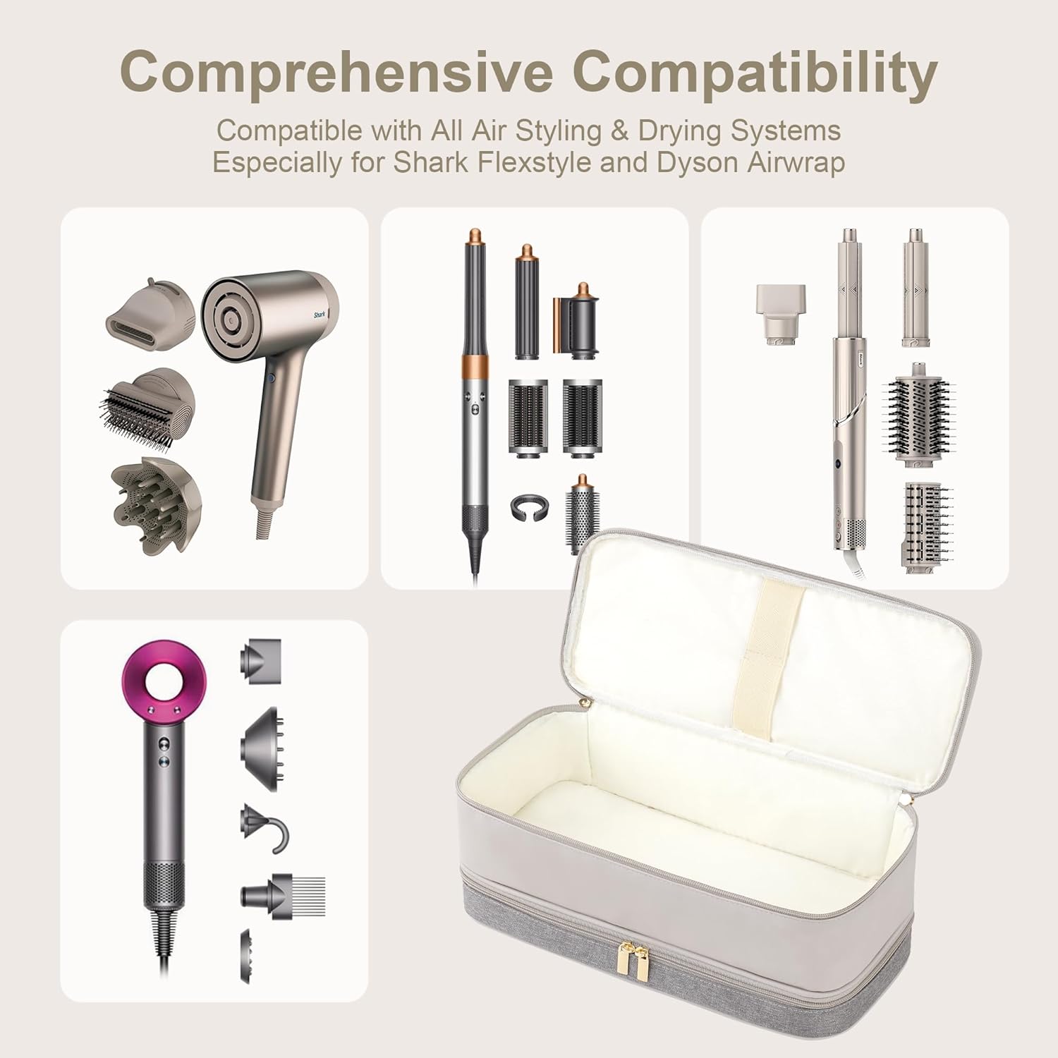 Dyson Airwrap Travel Case - Double-Layer Storage Bag for Shark Hair Dryer & Attachments