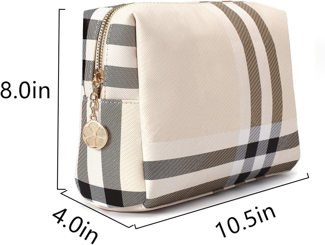 Luxury Beige Makeup Bag for Women - Designer Cosmetic Pouch & Travel Organizer