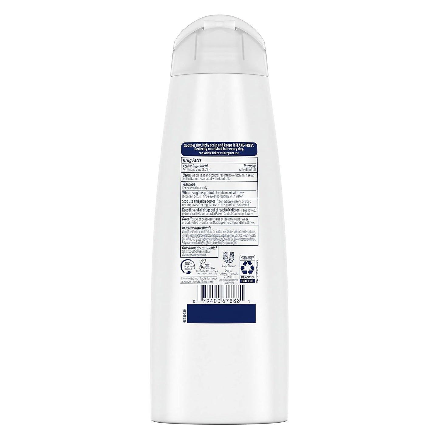 Anti-Dandruff Shampoo for Dryness & Itch Relief - Dove Dermacare Scalp, 3 Bottles (12 FL OZ Each)