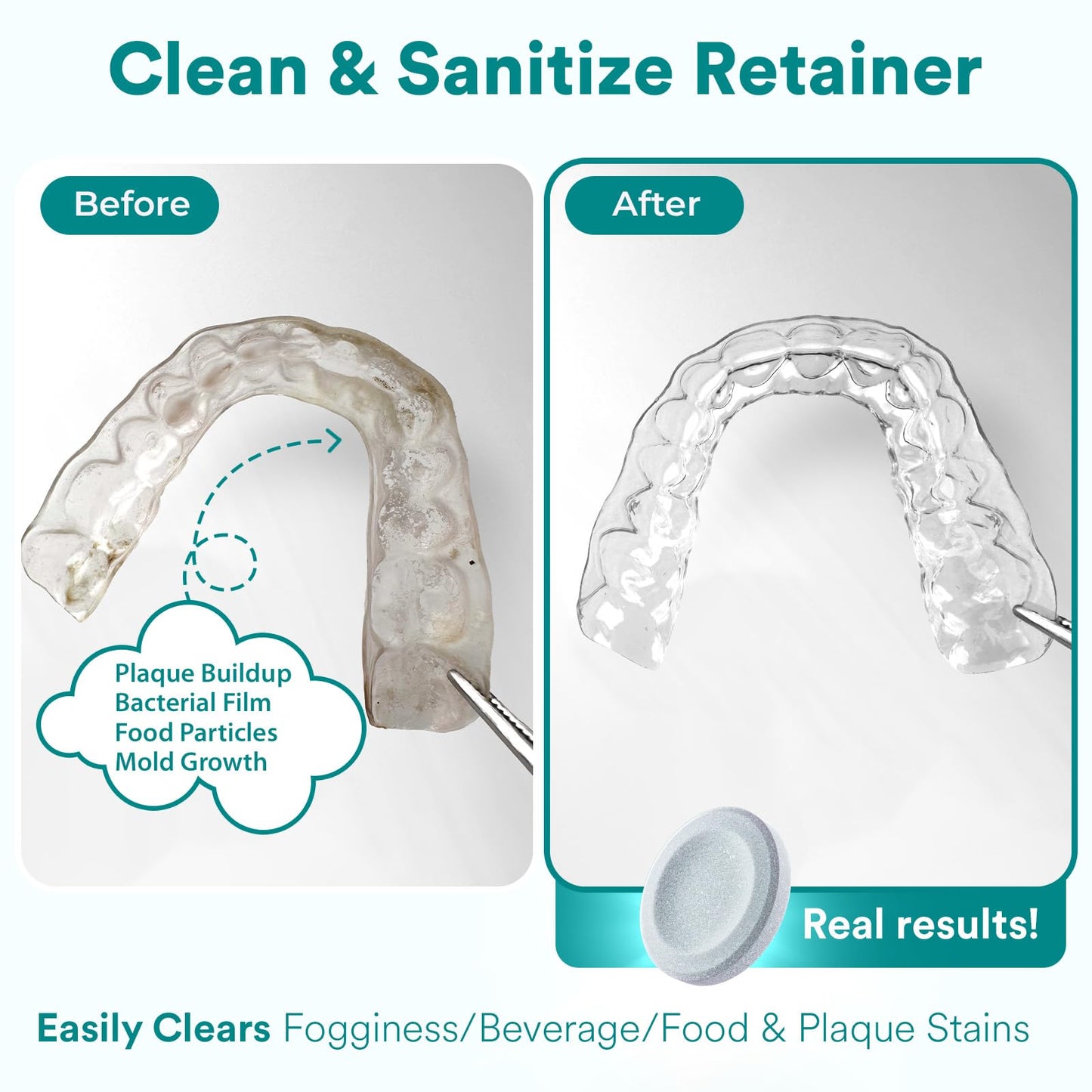 Weiss Naturals Retainer Cleaner Tablets, Invisalign Cleaner, Remove Stains, Odors & Plaque, FSA & HSA Eligible, PERSULFATE FREE Night Guard & Denture Cleaner 1-Month Supply, 30 Mint Scented Tablets