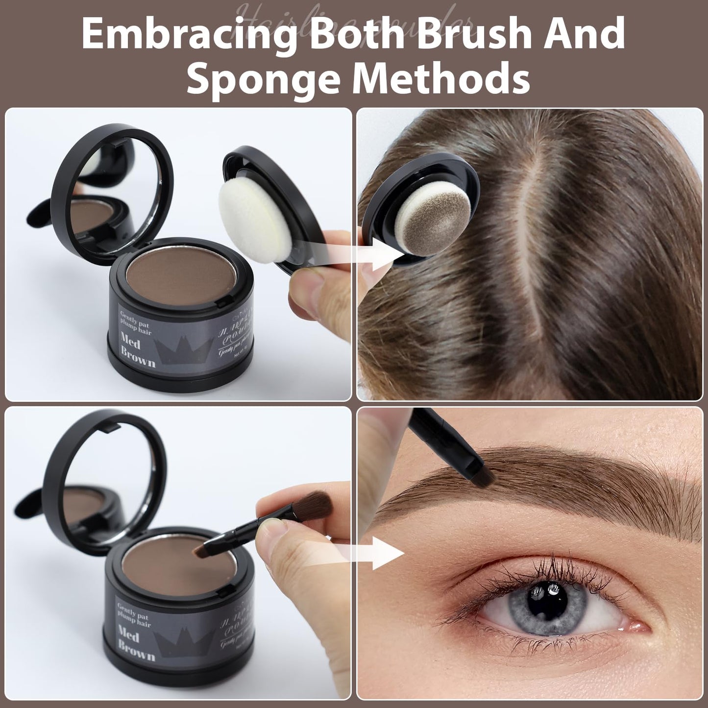 2 Pack Hairline Powder for Women and Men, Used to Root Touch Up Hair Color, Thinning and Gray Hair Coverage and Bald Spots Coverage, Medium Brown