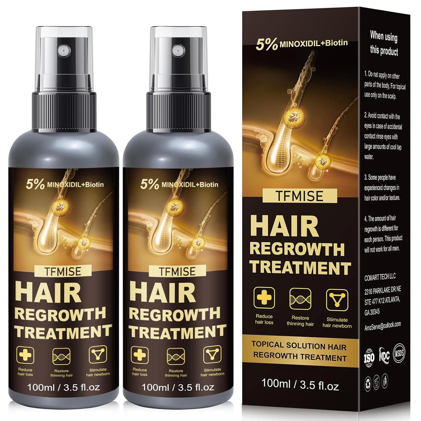 5% Minoxidil Spray for Men & Women - Extra Strength Hair Growth Solution with Biotin, 3.38 Fl. Oz