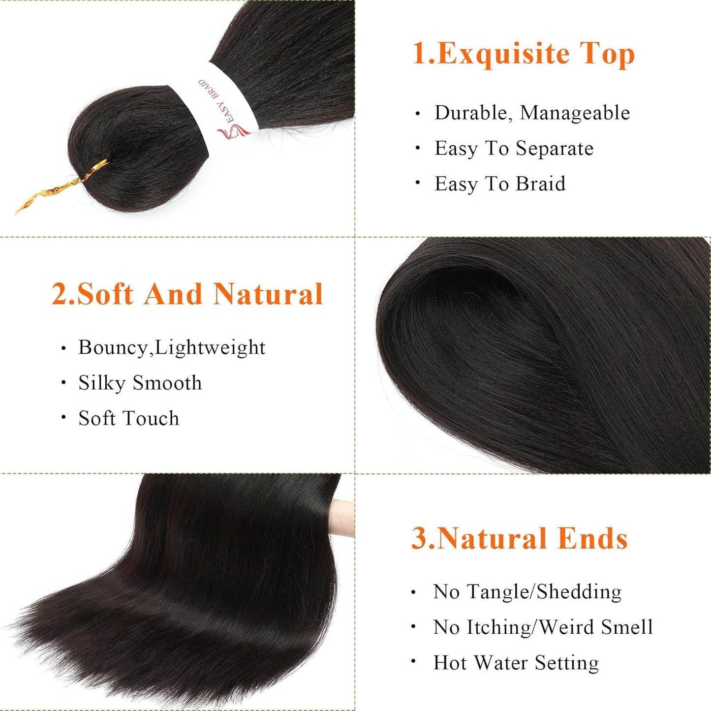 24-Inch Pre-Stretched Braiding Hair - 8 Packs Soft Yaki Texture for Crochet & Twists