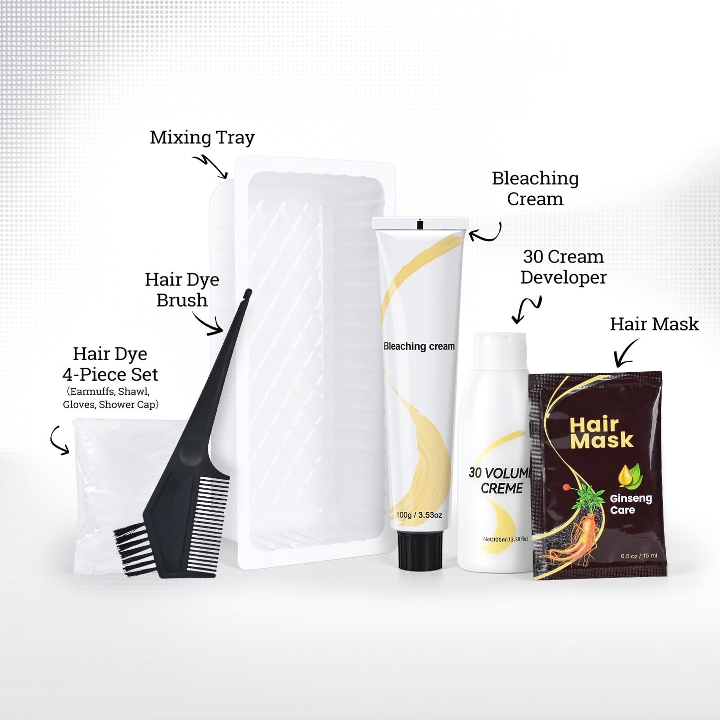 Hair Bleach Kit, Hair Lightener for Dark Hair, Color-Freedom Cream with Hair Mask, Protect & Repair While Lightening, Lifts up to 8 Shades, Complete kit with Tint Bowl, Brush, Gloves & Cap