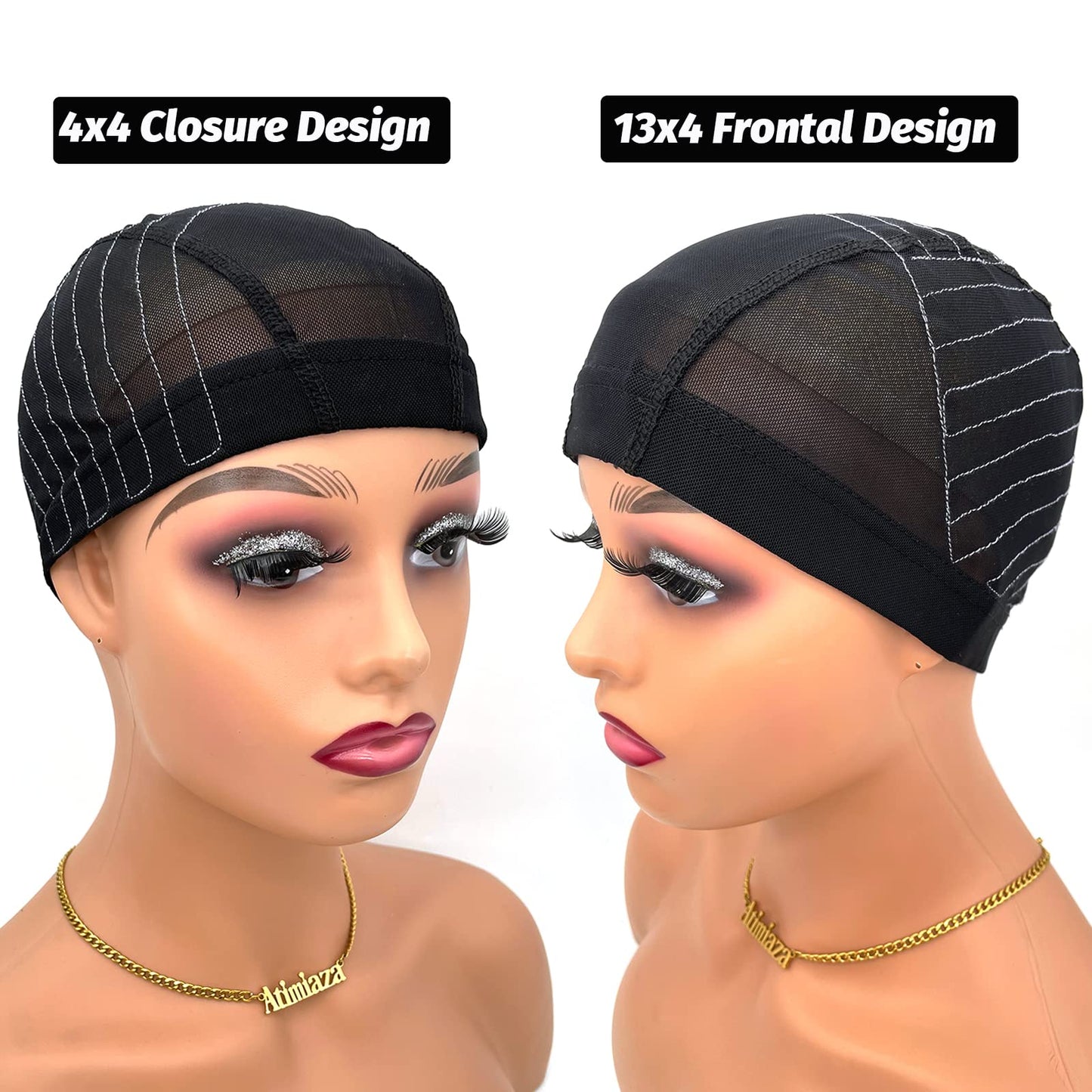 Atimiaza Wig Cap with Guideline Map for Wig Making, Stretchable Mesh Dome Caps with 1 Elastic Band and 4 Wig Combs for Beginners Sewing Wig (Small: 19"-20", 4 * 4 Closure)