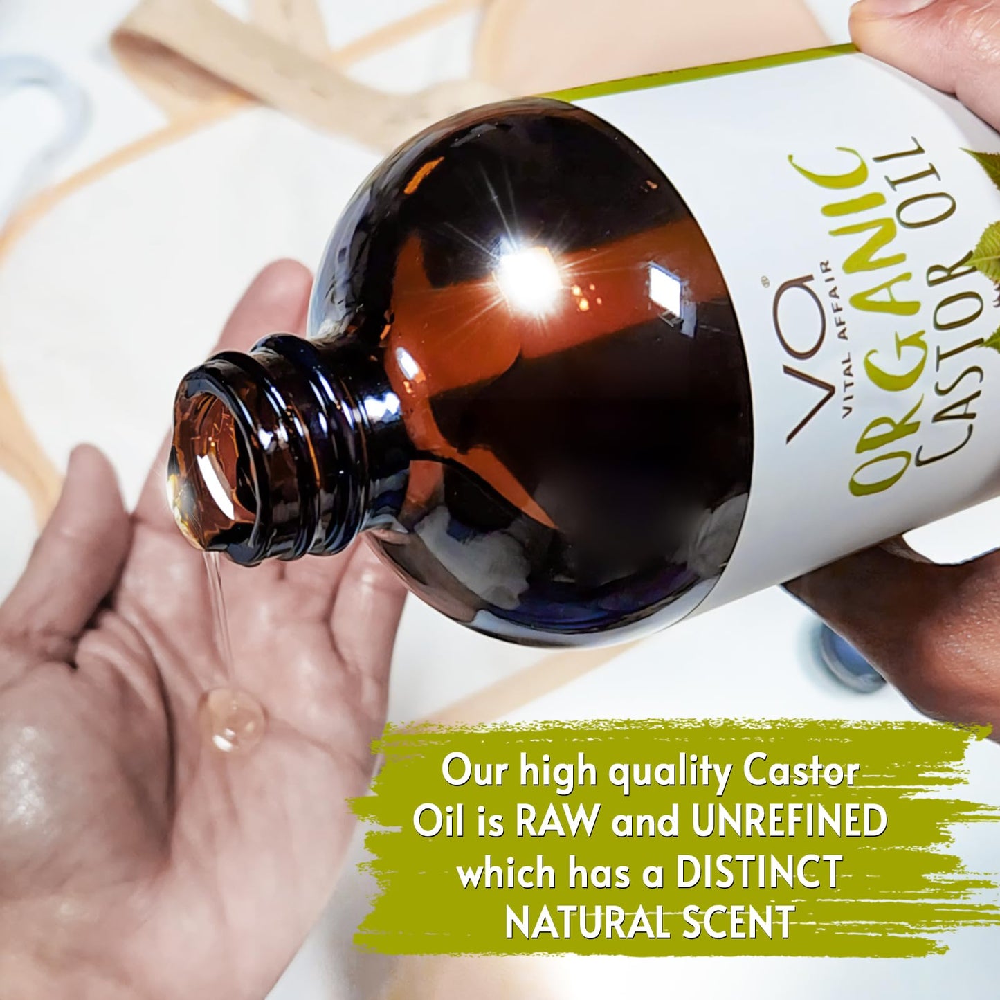 VITAL AFFAIR Pure Castor Oil Organic Cold Pressed Unrefined Glass Bottle-USDA Certified for Castor Oil Pack Wrap for Face,Hair Growth,Eyelashes,Eyebrows-16oz