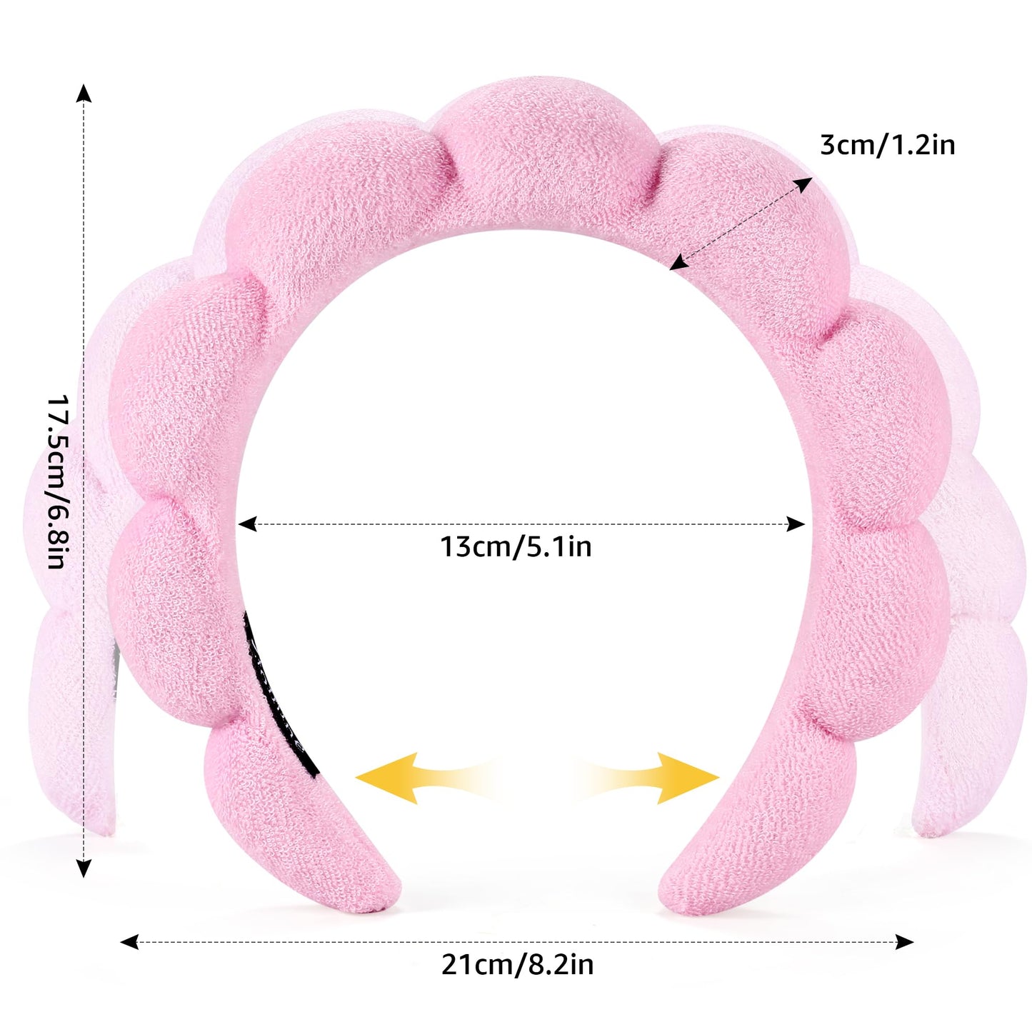 Ztomine Spa Headbands for Washing Face or Facial, Set of 2 Skincare Headbands, Terry Cloth Headband Wash Combo Pack - Puffy Makeup Washing, Mask, Skin Treatment (Black & Pink)