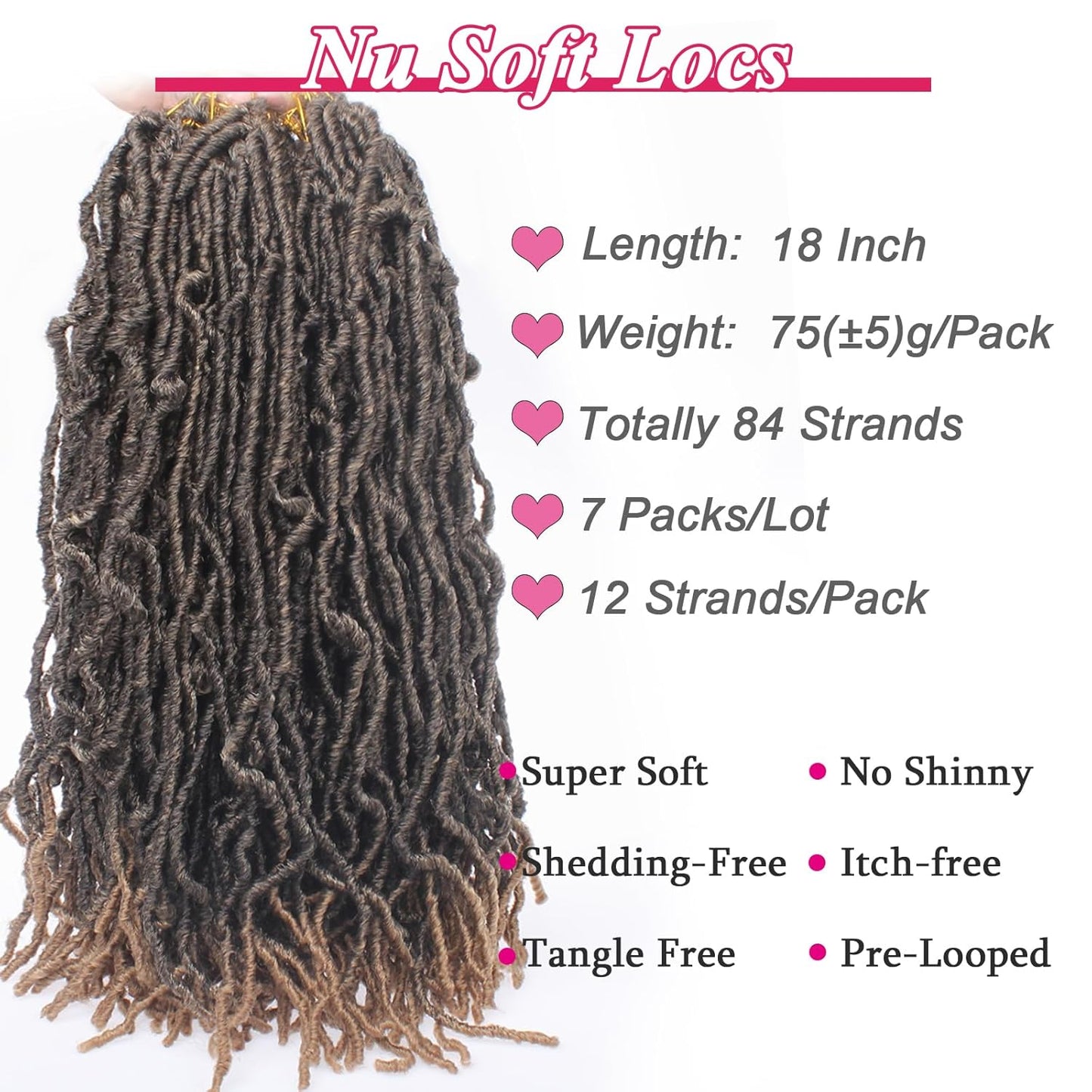 Faux Locs Crochet Hair - 18 Inch Pre-Looped 7 Packs Soft Natural Black Goddess Locs for Women