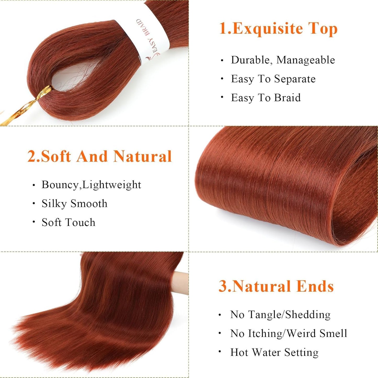 24-Inch Pre-Stretched Braiding Hair - 8 Packs Soft Yaki Texture for Crochet & Twists