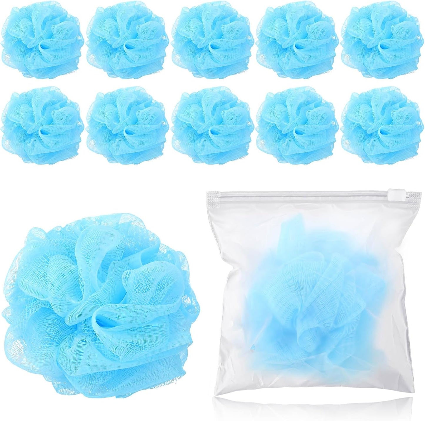 Travel Size Loofah Set - 12 Individually Wrapped Mini Bath Sponges with Case (Black, 25g)