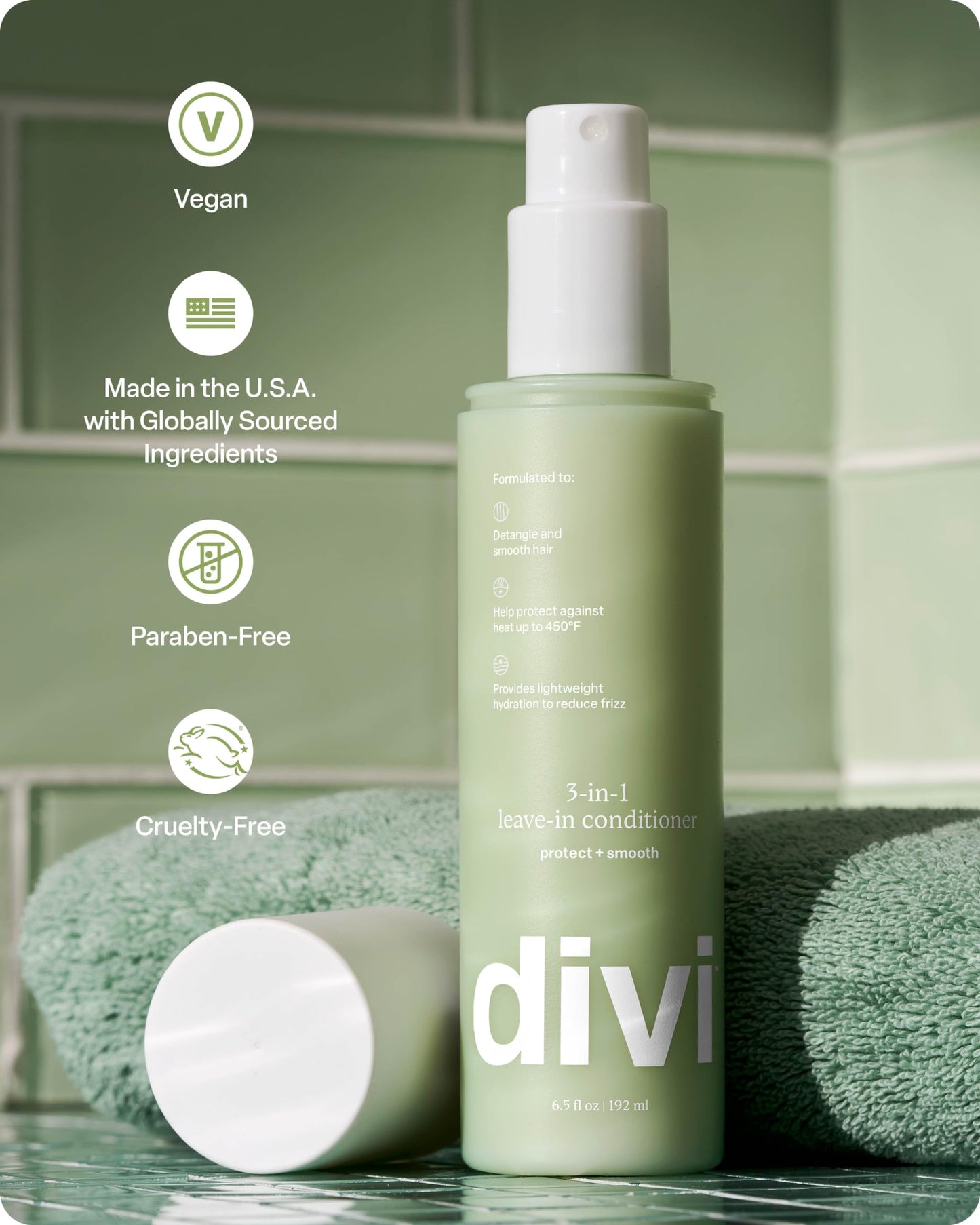 divi 3-in-1 Leave-In Conditioner Spray - Detangler & Heat Protectant for Frizz Control & Shine, Lightweight Moisturizer - For All Hair Types - 6.5 Fl Oz