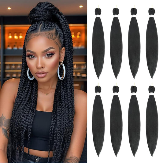 24-Inch Pre-Stretched Braiding Hair - 8 Packs Soft Yaki Texture for Crochet & Twists