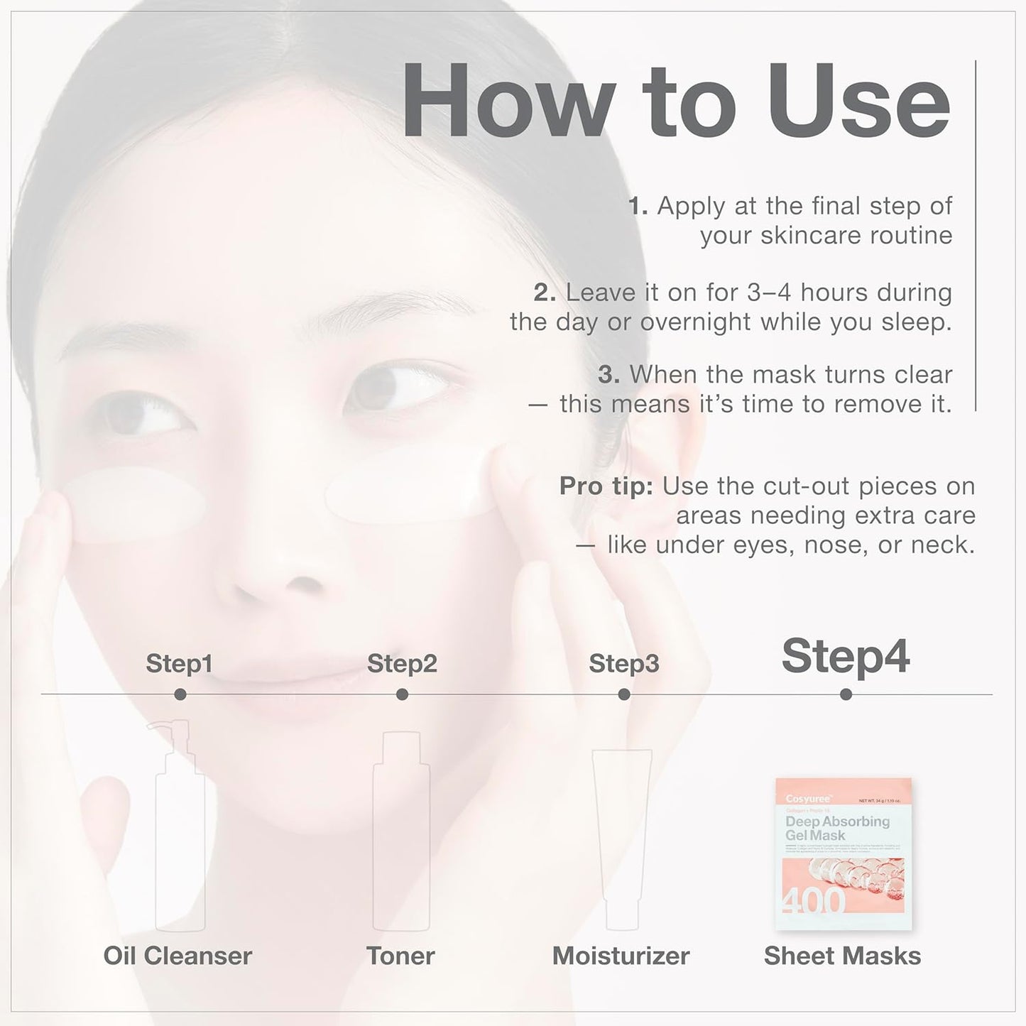 Hydrating Korean Collagen Hydrogel Mask - Deep Absorption Overnight Treatment for Glass Skin (34g x 5)
