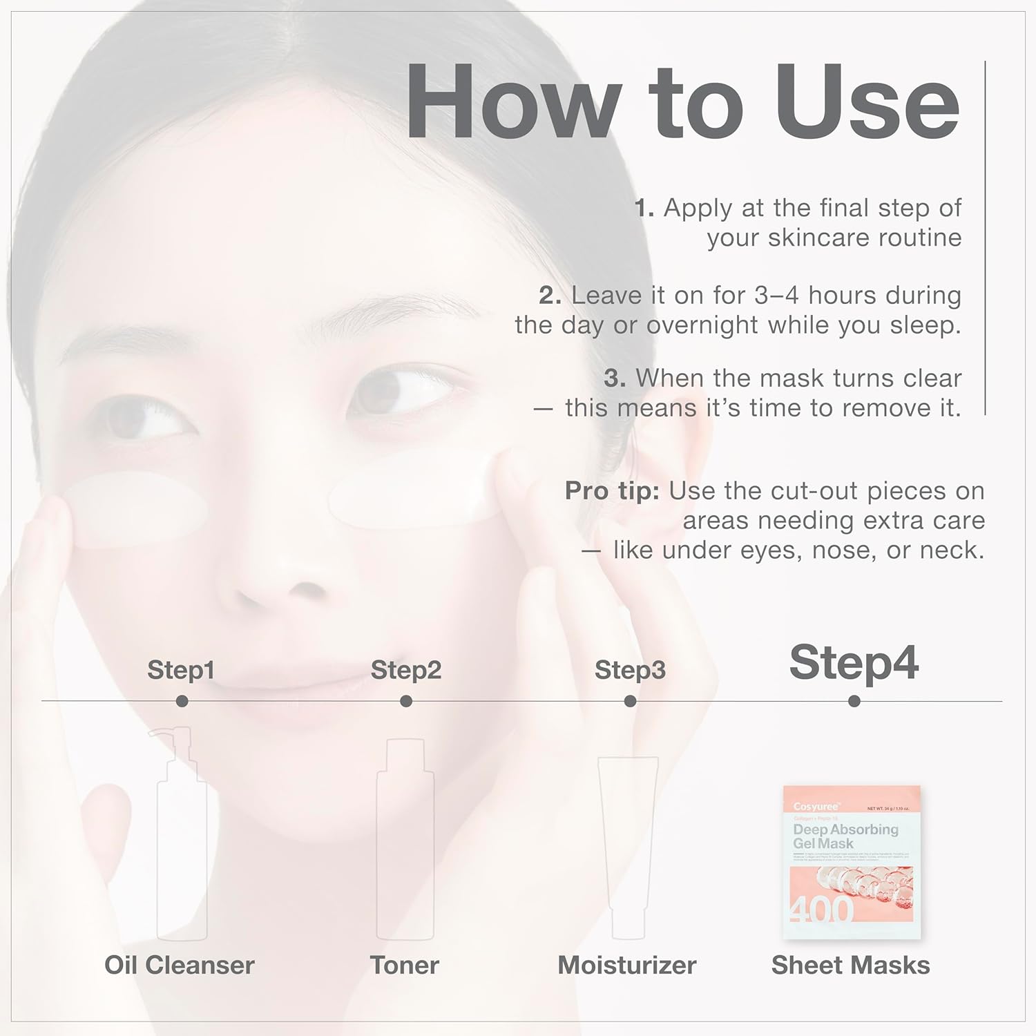 Hydrating Korean Collagen Hydrogel Mask - Deep Absorption Overnight Treatment for Glass Skin (34g x 5)