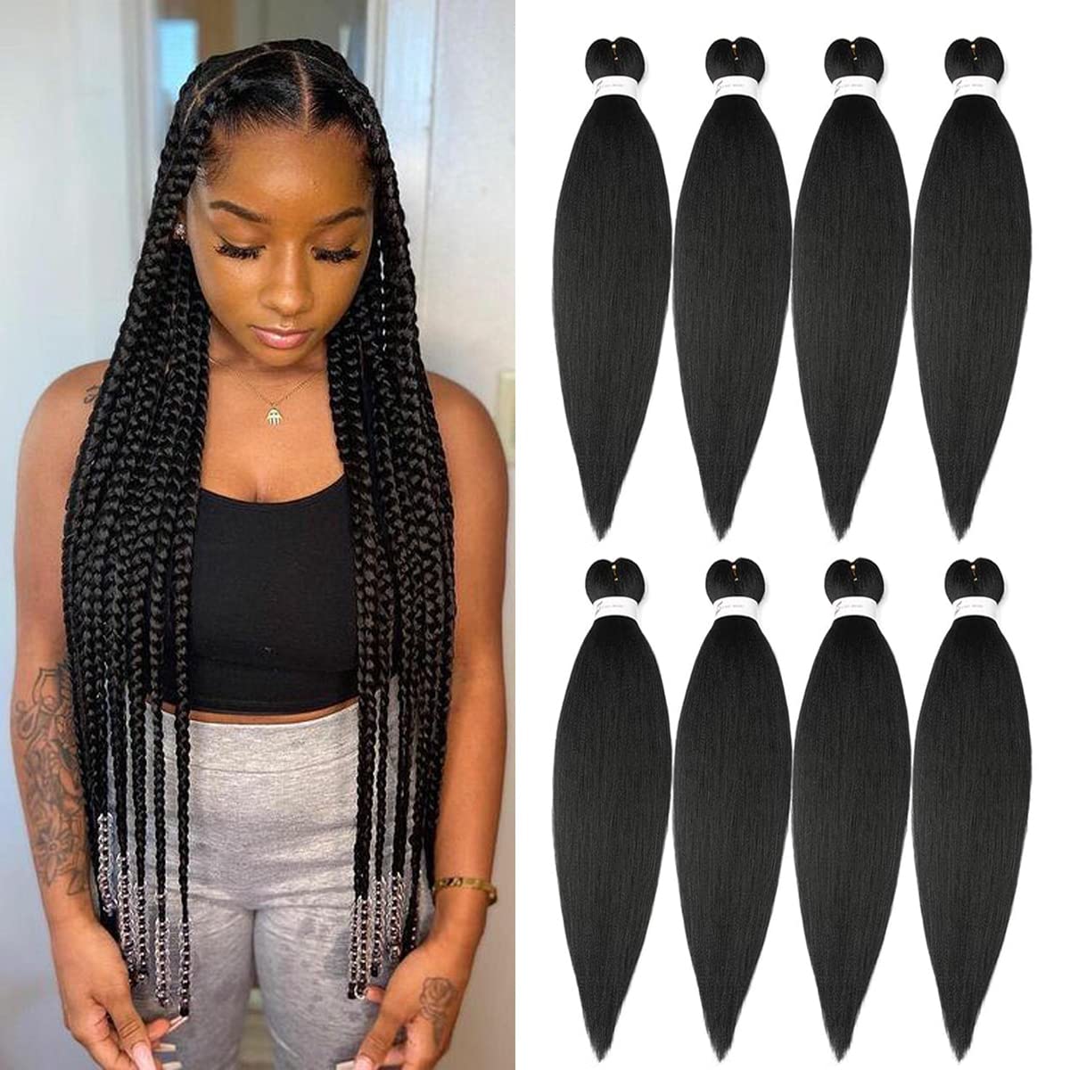 8 Packs 20-Inch Ombre Pre-Stretched Braiding Hair - Soft Yaki Texture Extensions