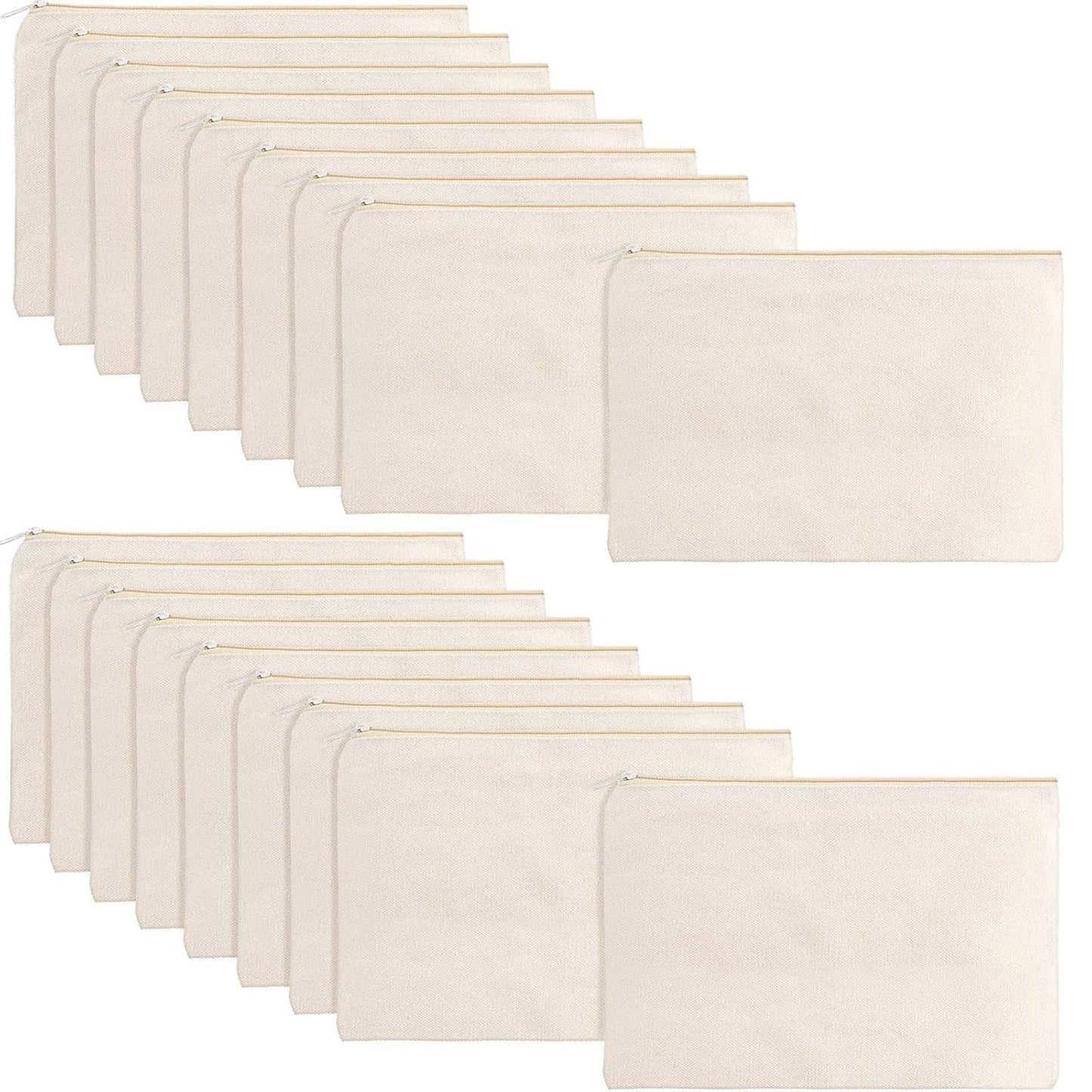 16 Pack Canvas Makeup Bags - Blank Zipper Pouches for DIY Crafts & Travel Toiletry Storage (Beige)