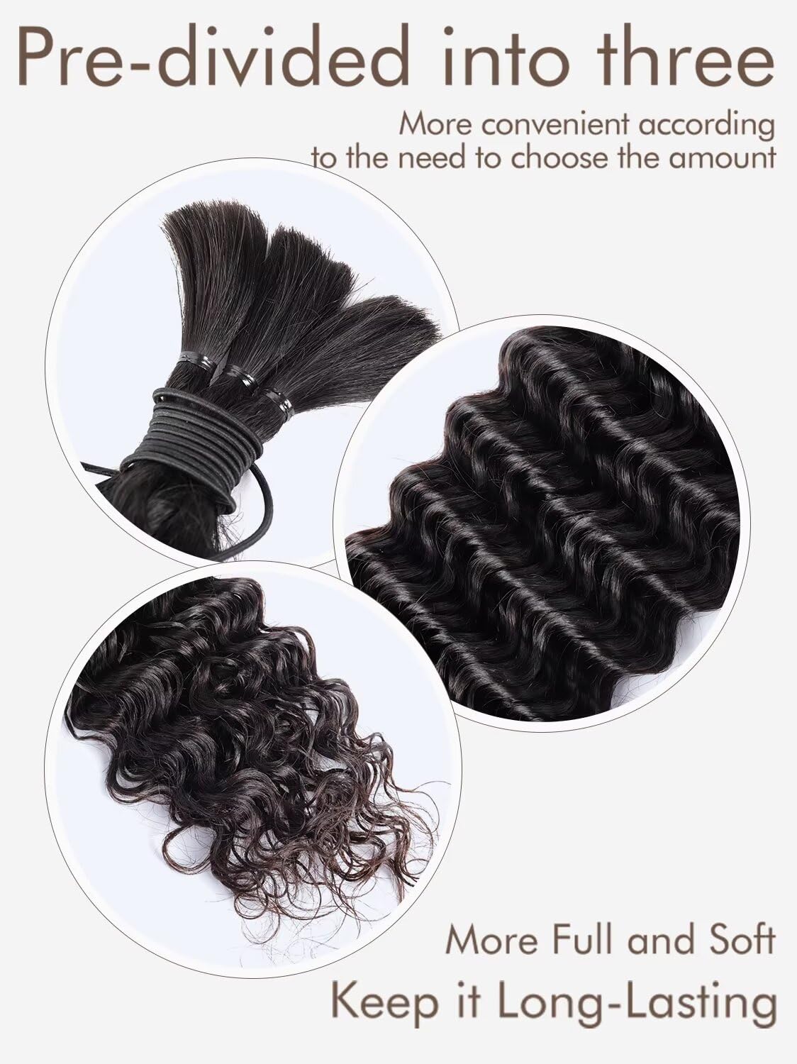 Human Braiding Hair, Boho Braids Human Hair 1 Bundle 50g 18 Inch Deep Water Wave Bulk Human Hair for Braiding No Weft 12A Brazilian Virgin Curly Human Hair Extensions for Wet and Wavy Braiding Hair