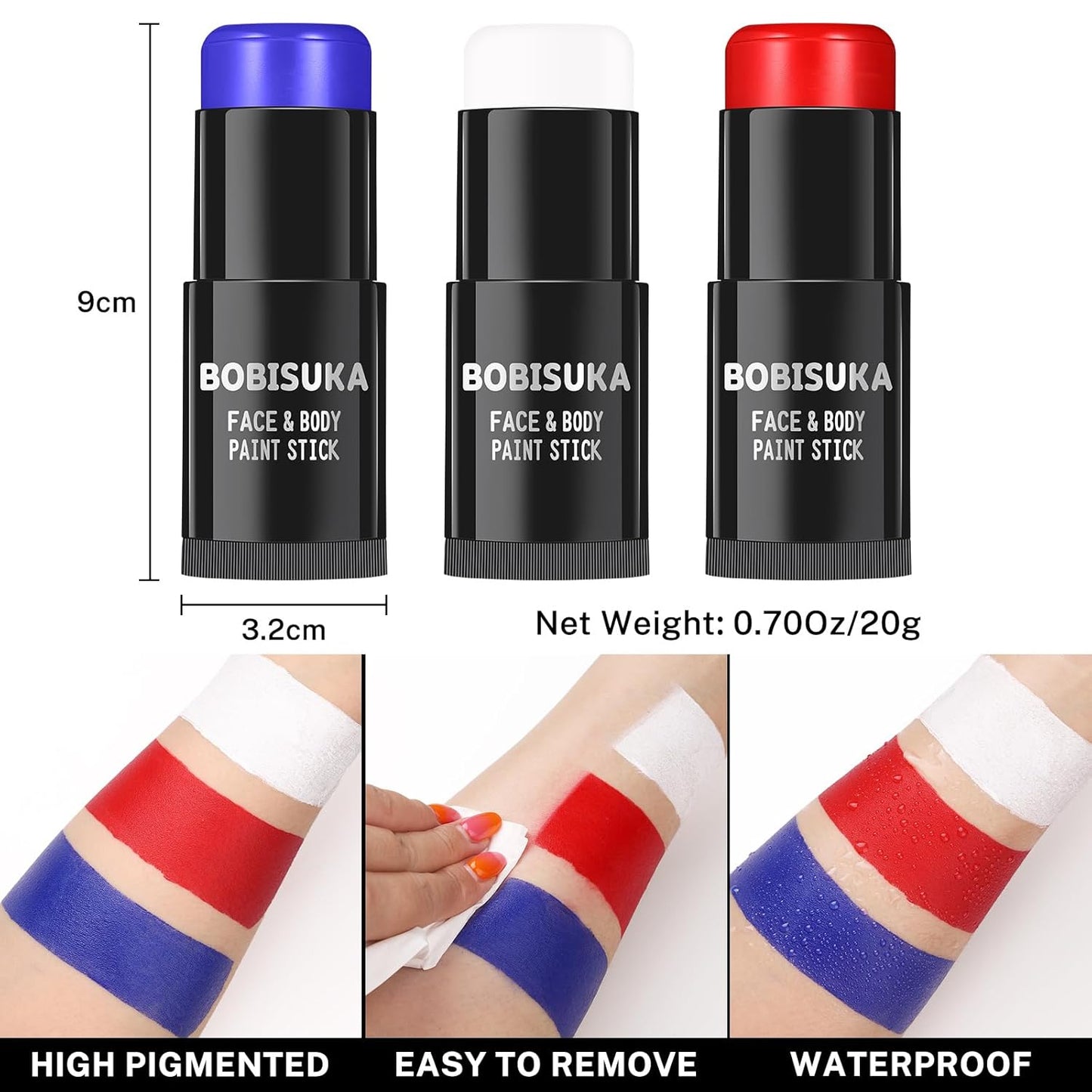 Red White Blue Face Paint Stick Kit - Eye Black for Football, Baseball & Halloween