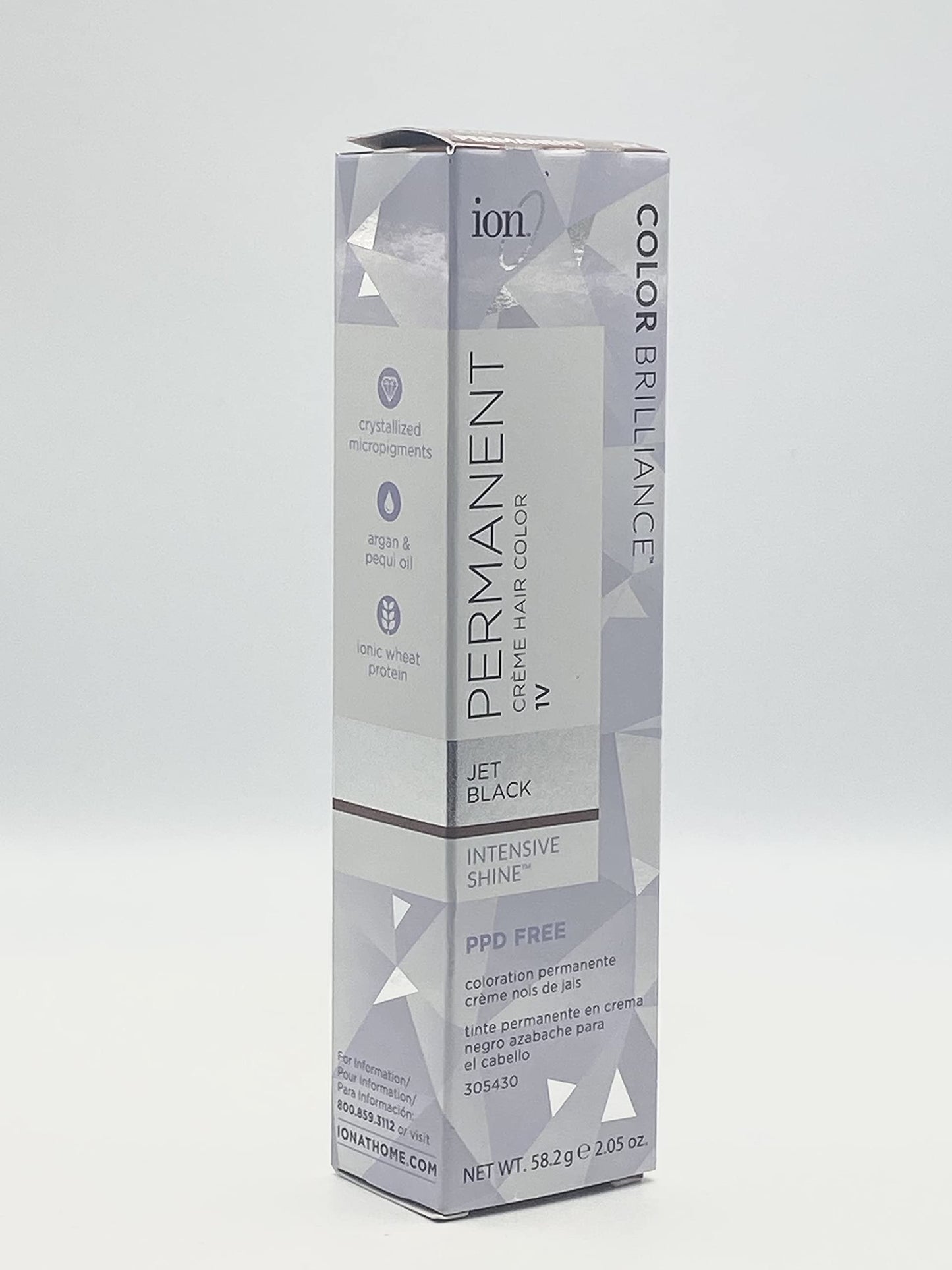ion Permanent Creme Hair Color 1V Jet Black, Vegan, Cruelty Free, PPD Free, 100% Gray Coverage, Long Lasting, Fade Resistant Color, 2.05 oz