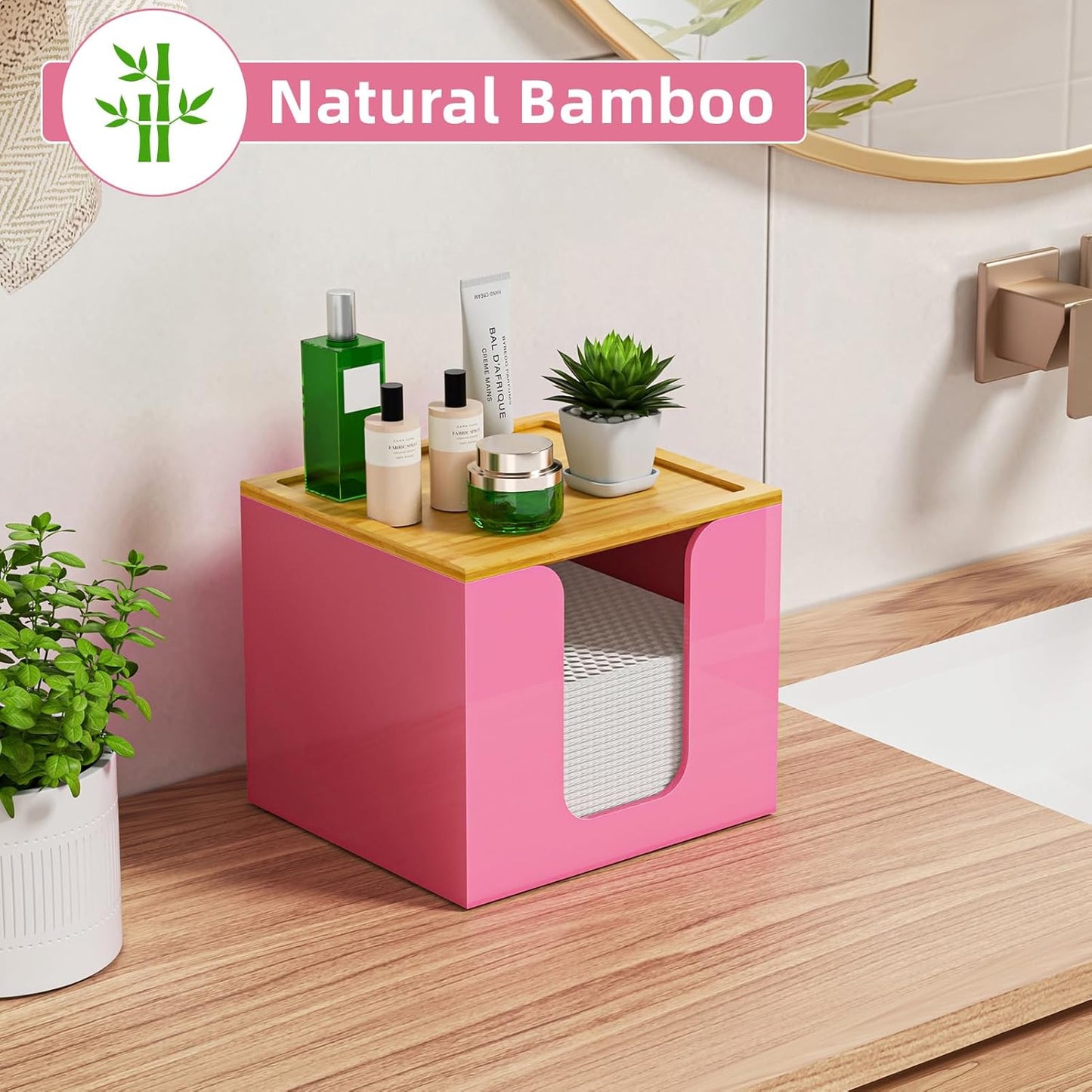 VITVITI Acrylic Face Towel Holder Box - Large Disposable Towel Storage with Bamboo Lid for Bathroom & Vanity