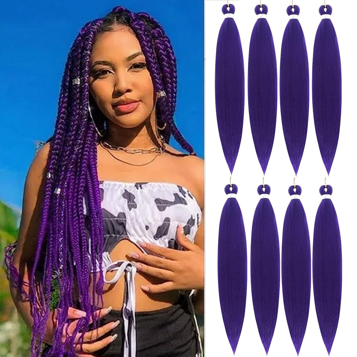 24-Inch Pre-Stretched Braiding Hair - 8 Packs Soft Yaki Texture for Crochet & Twists