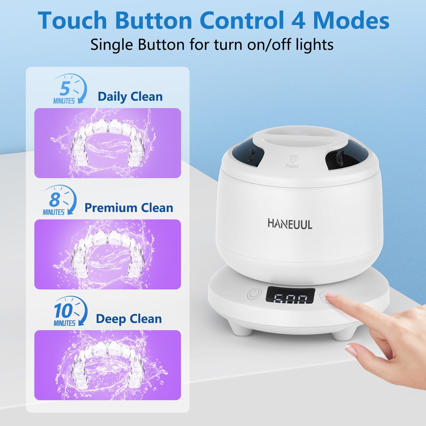 2025 Ultrasonic Retainer Cleaner for Dentures & Aligner, Durable Removable Base and Top Cover, Denture Cleaner Machine with 4 Modes for Mouth Guards, Jewelry, Rings, etc (White)