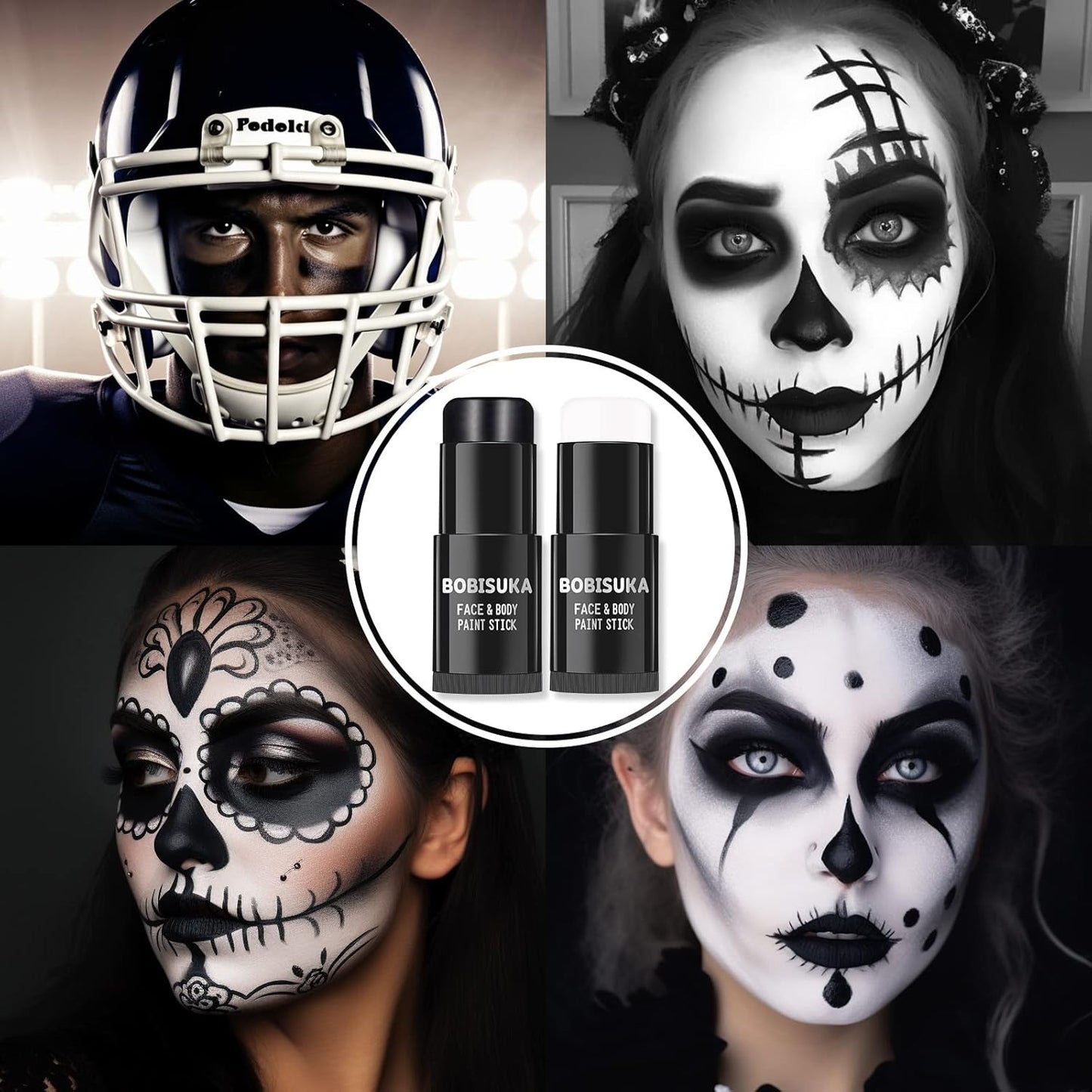 Red White Blue Face Paint Stick Kit - Eye Black for Football, Baseball & Halloween