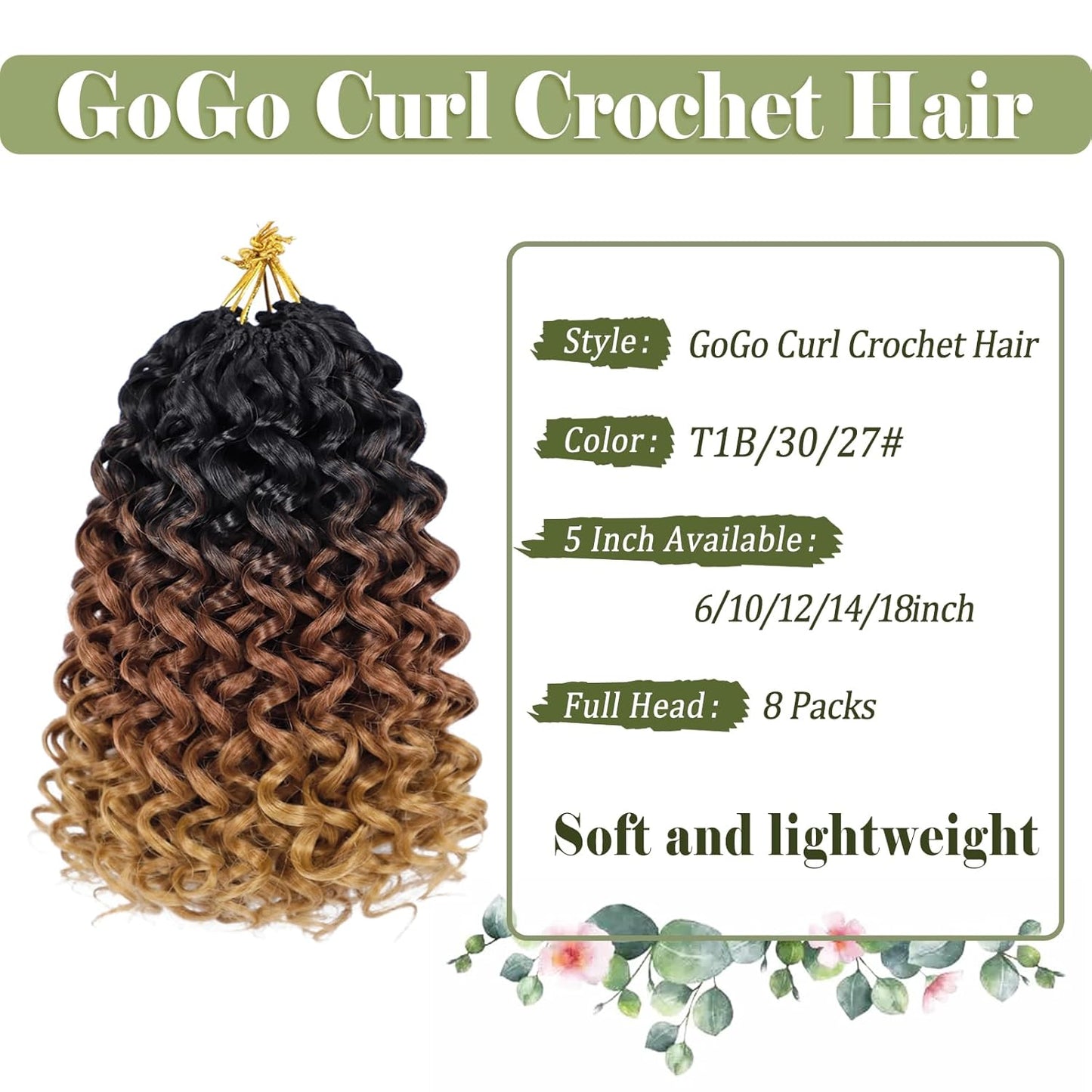 GoGo Curl Crochet Hair 10 Inch - 8 Packs Ombre Brown Water Wave Extensions for Black Women
