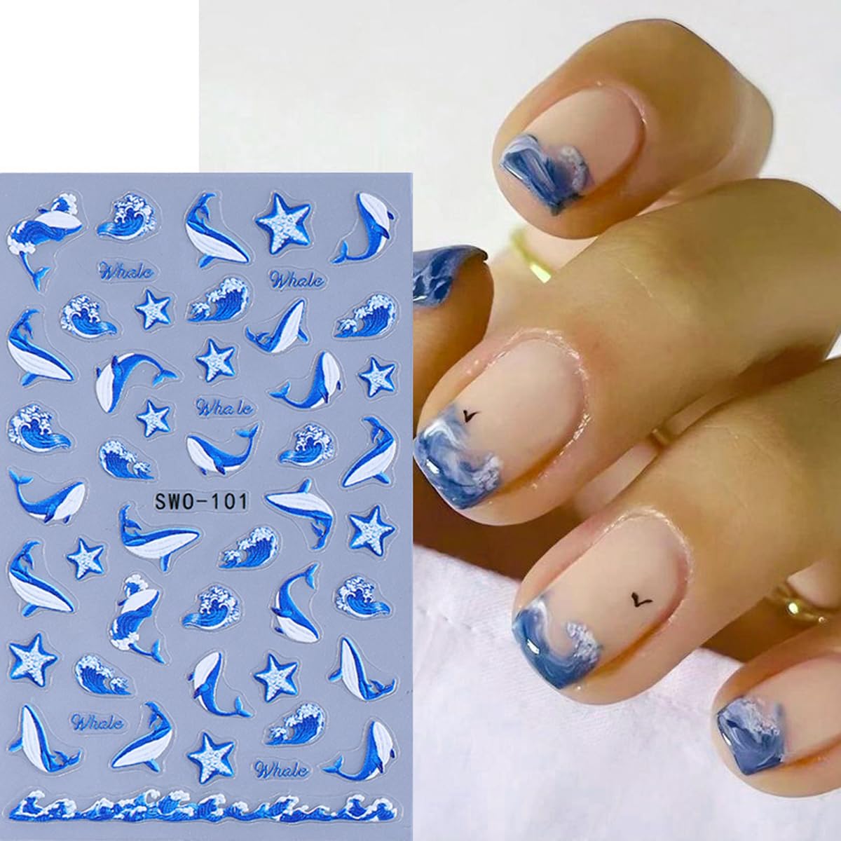 2 Sheets Summer Ocean Nail Art Stickers Ocean Shells Starfish Marine Animal Nail Stickers 3D Self-Adhesive Nail Decals for Women DIY Holiday Manicure Decoration Supplies