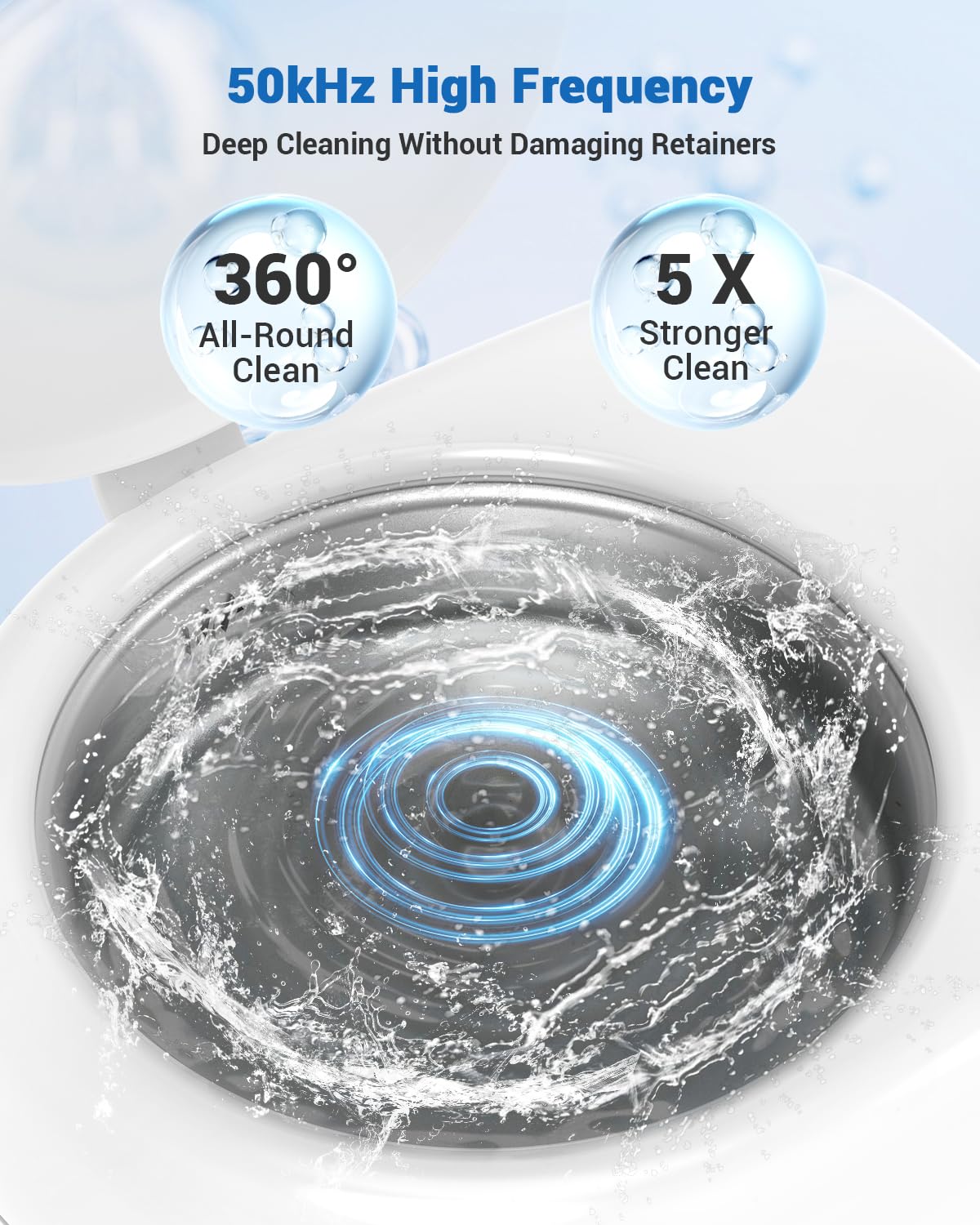 Wrklly Rechargeable Ultrasonic Retainer Cleaner Machine | 50kHz 1.9 inch Ultra-Thin Portable | Night Guard Aligners Jewelry |6pcs Cleaner Tablets Included | Quick & Deep Clean Modes | FSA HSA Approved