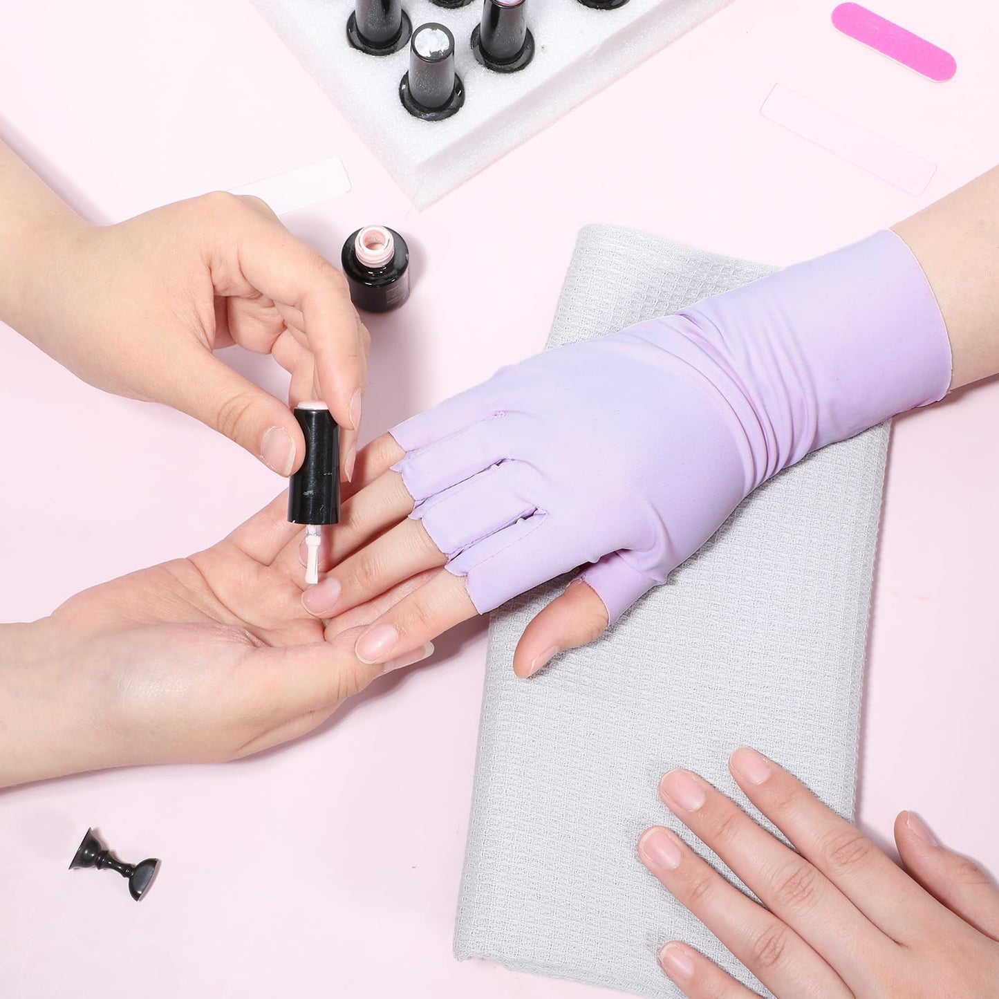 UV Gloves for Gel Nail Lamp, 6 Pcs (3 Pair) Anti UV Gloves for Gel Nail Lamp, Protection Glove for Manicures, Professional Fingerless Nails Tech Glove for Home Salon Use Nails DIY Accessories(3 Color)