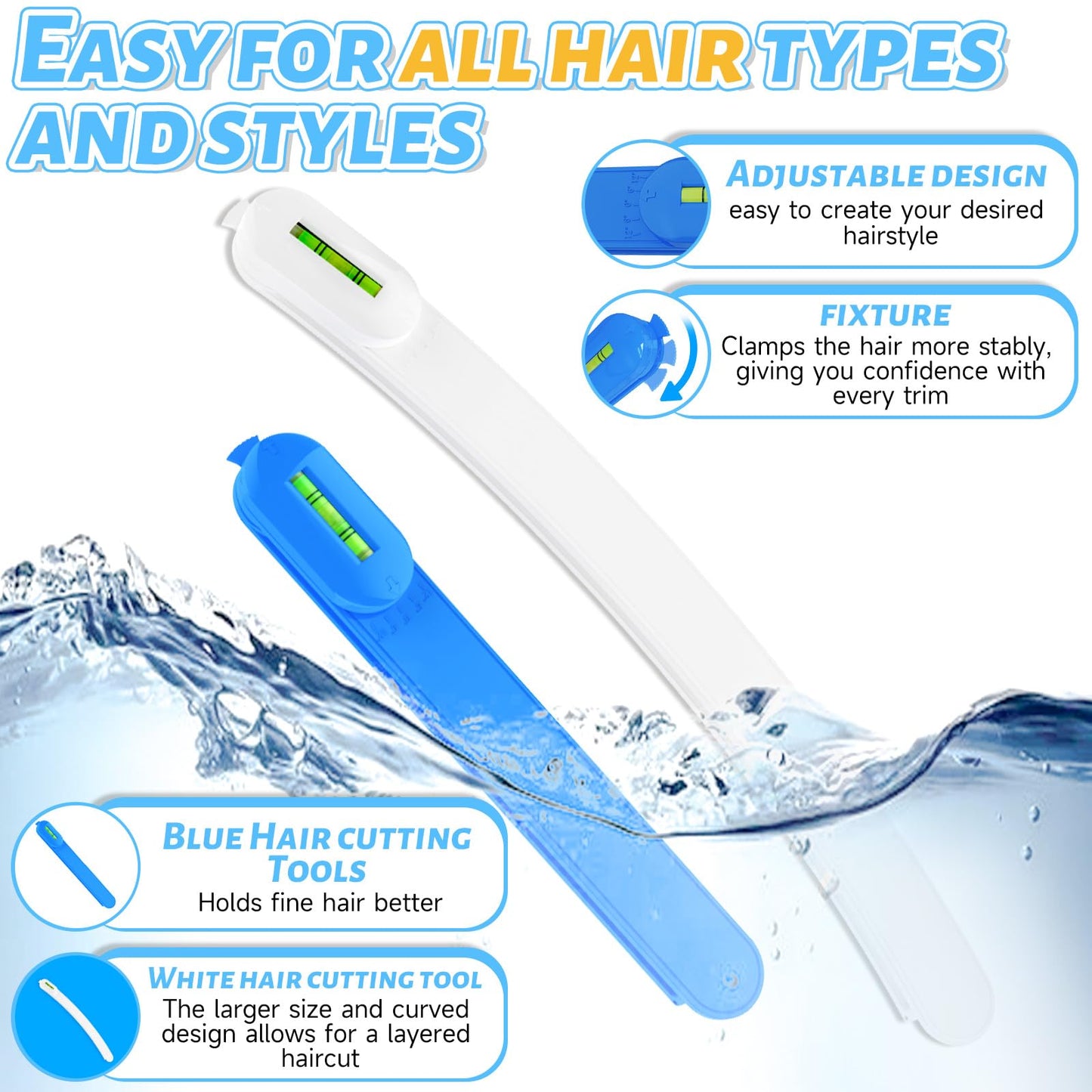 TagRecove Professional Hair Styling Tools: DIY Layering and Trimming Kit with Clips, Guide for Bangs, Layers, Split Ends - Blue