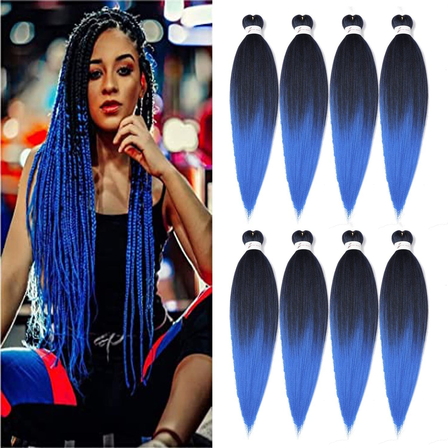 8 Packs 20-Inch Ombre Pre-Stretched Braiding Hair - Soft Yaki Texture Extensions