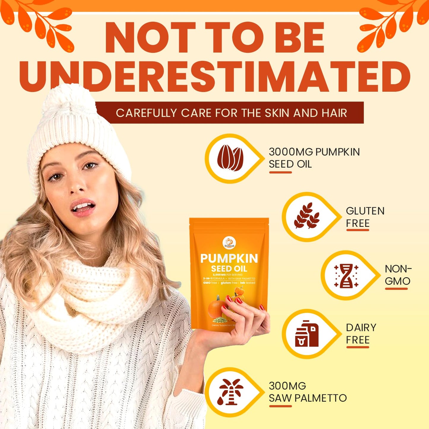 Pumpkin Seed Oil Capsules, Pumpkin Seed Oil With Saw Palmetto Supplement, 3000mg, Cold Pressed, Supports Hair Growth, Youthful Skin, Natural Source Of Fatty Acids - 300 Softgels (2)
