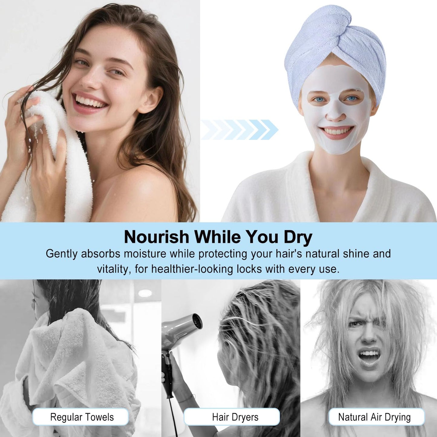 AGKXHDEC 2 Packs Microfiber Towel, Hair Turbans, Drying Hair Wrap for Women (Blue colore-2pcs)