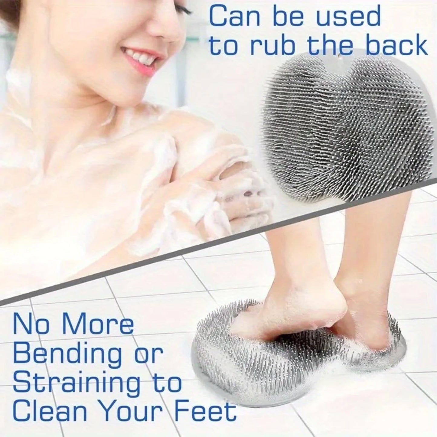 Solespa Hands-Free Silicone Foot Scrubber Mat, Shower Foot Scrubber Mat with Non-Slip Suction Cups, Wall Mounted Back Washer Exfoliating Bath Wash for Men & Women (Gray)