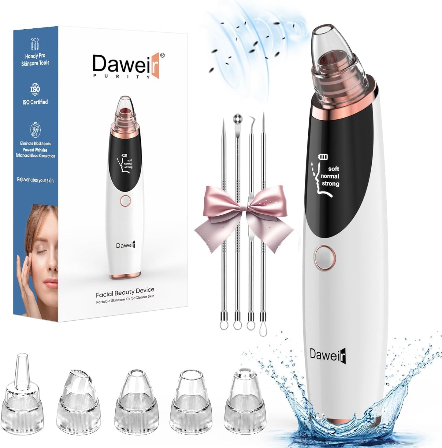 Deep Cleansing Blackhead Remover Vacuum – USB Rechargeable Pore Cleaner with 3 Suction Levels & 5 Tips