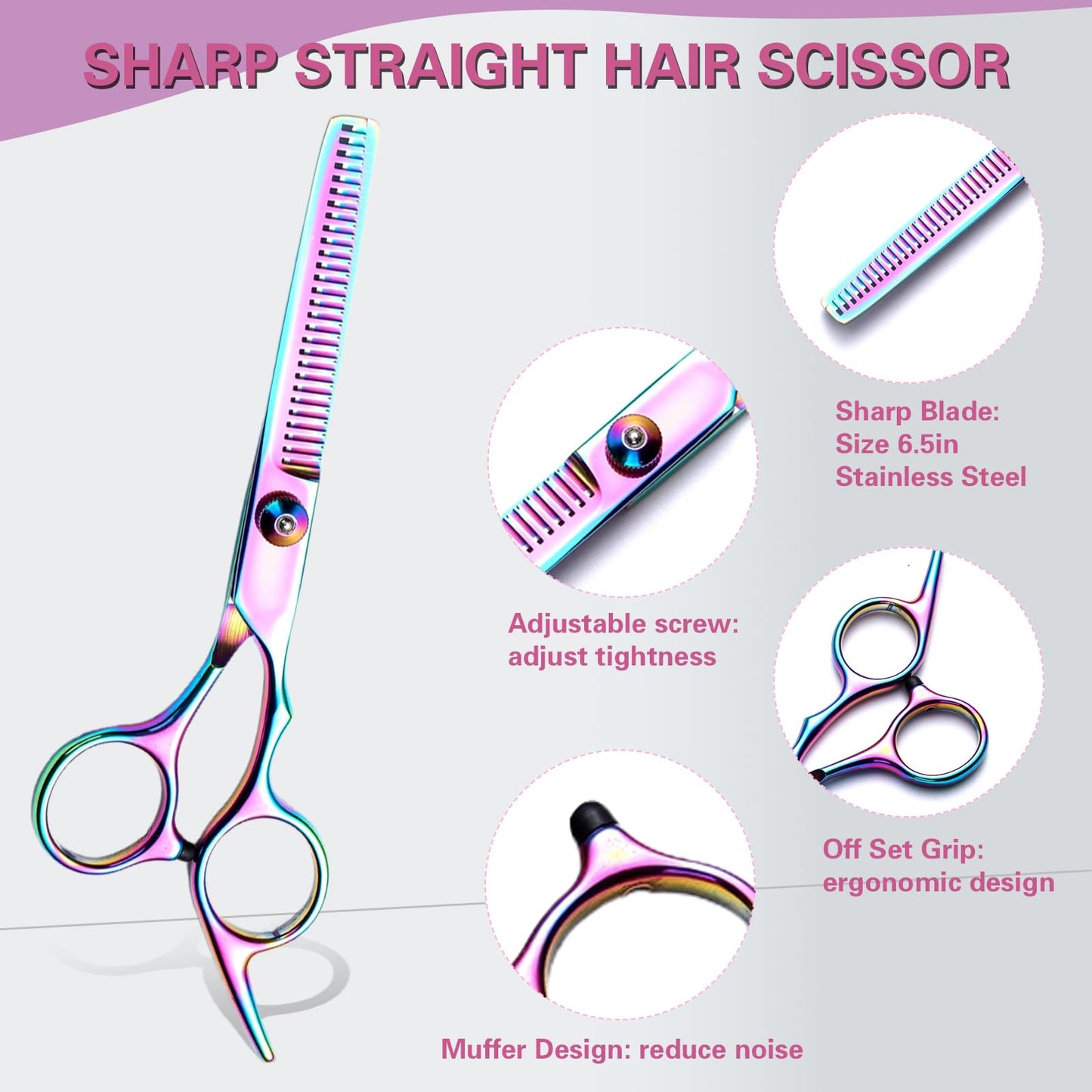 Hair Cutting Scissors Kit 11PCS, Hair Scissors Professional Haircut Scissors with Japanese Stainless Steel Hair Shears, Thinning Shears, Haircut Accessories in Leather Case for Salon/Home (Rainbow)