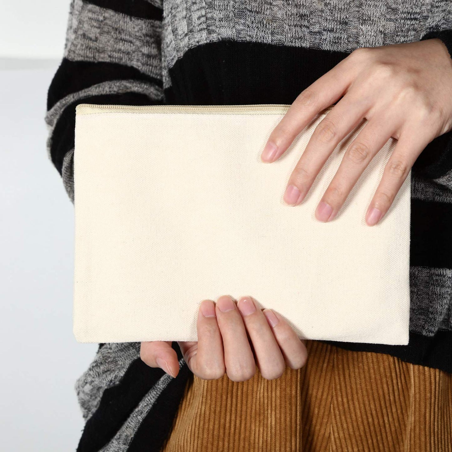 16 Pack Canvas Makeup Bags - Blank Zipper Pouches for DIY Crafts & Travel Toiletry Storage (Beige)
