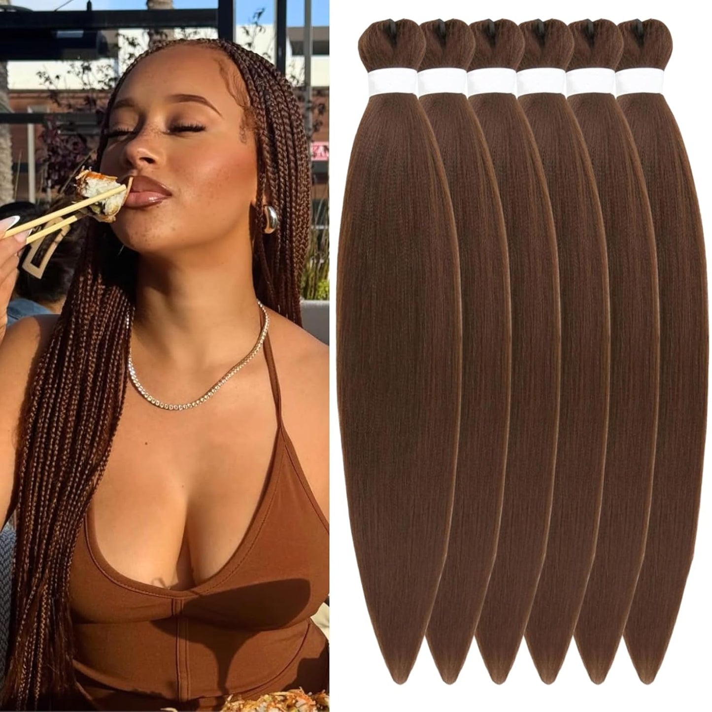 Ash Brown Pre-Stretched Knotless Braiding Hair Extensions - 6 Packs Synthetic Box Braids