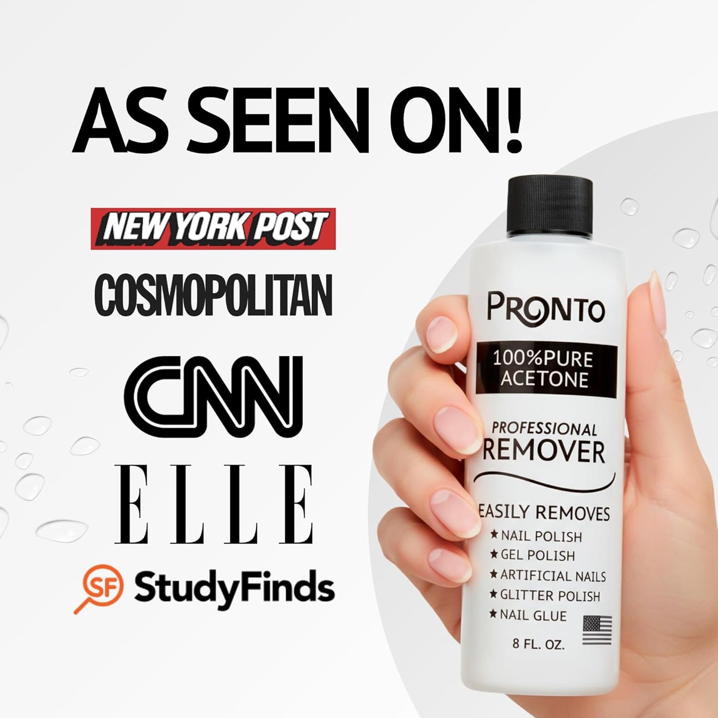 Pronto Pure Acetone 16 oz Nail Polish Remover - Complete Acrylic Nail Kit with Cuticle Pusher, Nail File & Buffer for Gel & Dip Powder Removal