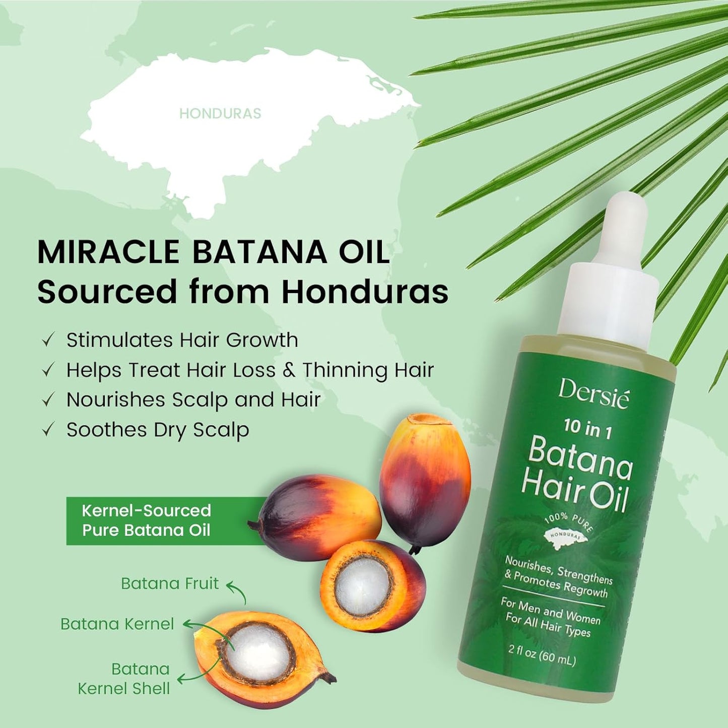 Hair Growth Oil - 10-in-1 Veganic Treatment with Batana & Rosemary for Thinning Hair - 2 fl oz
