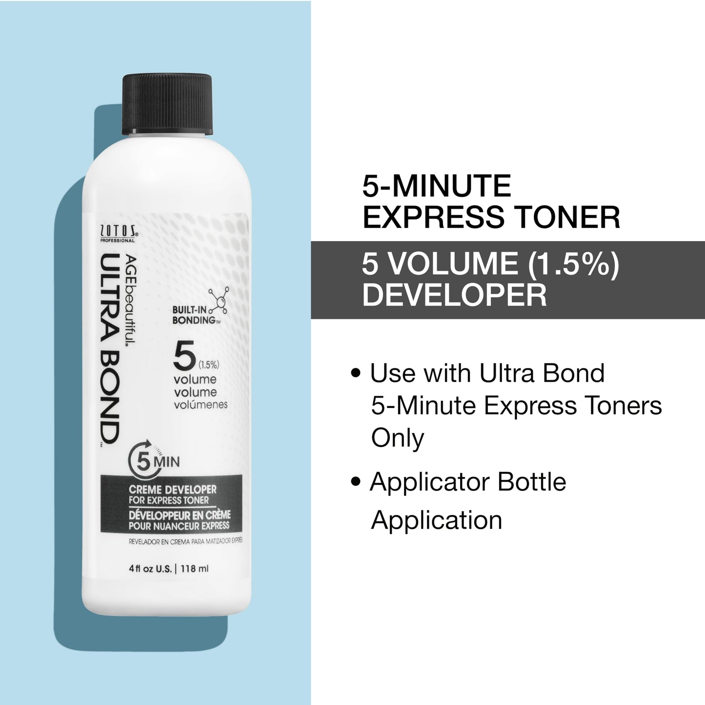 AGE beautiful 5 Volume Crème Hair Developer with Ultra Bond Building | For 5-Minute Express Toners | Strengthens, Protects & Nourishes | For Lightening & Highlights | 4 Fl Oz (Pack of 1)