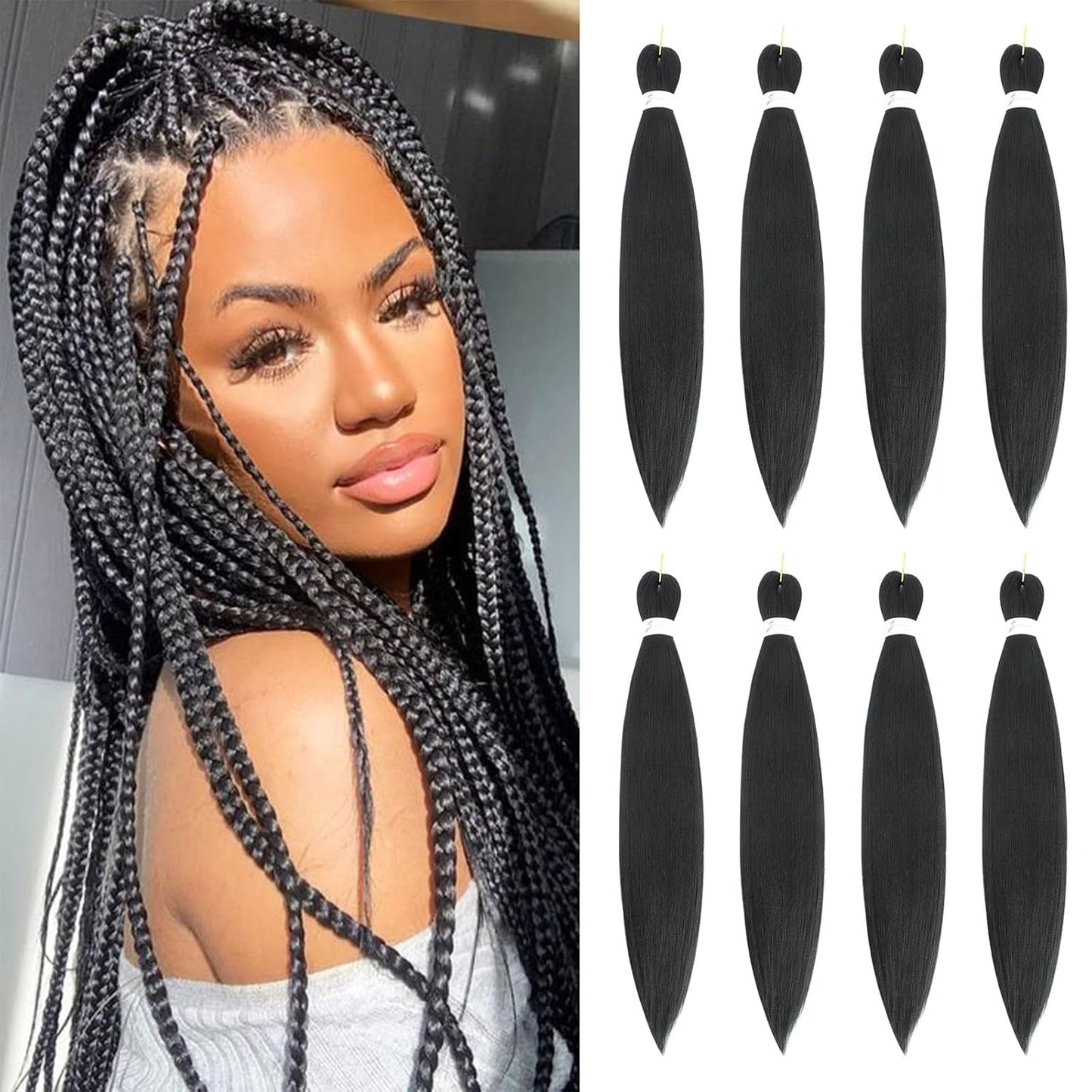 24-Inch Pre-Stretched Braiding Hair - 8 Packs Soft Yaki Texture for Crochet & Twists