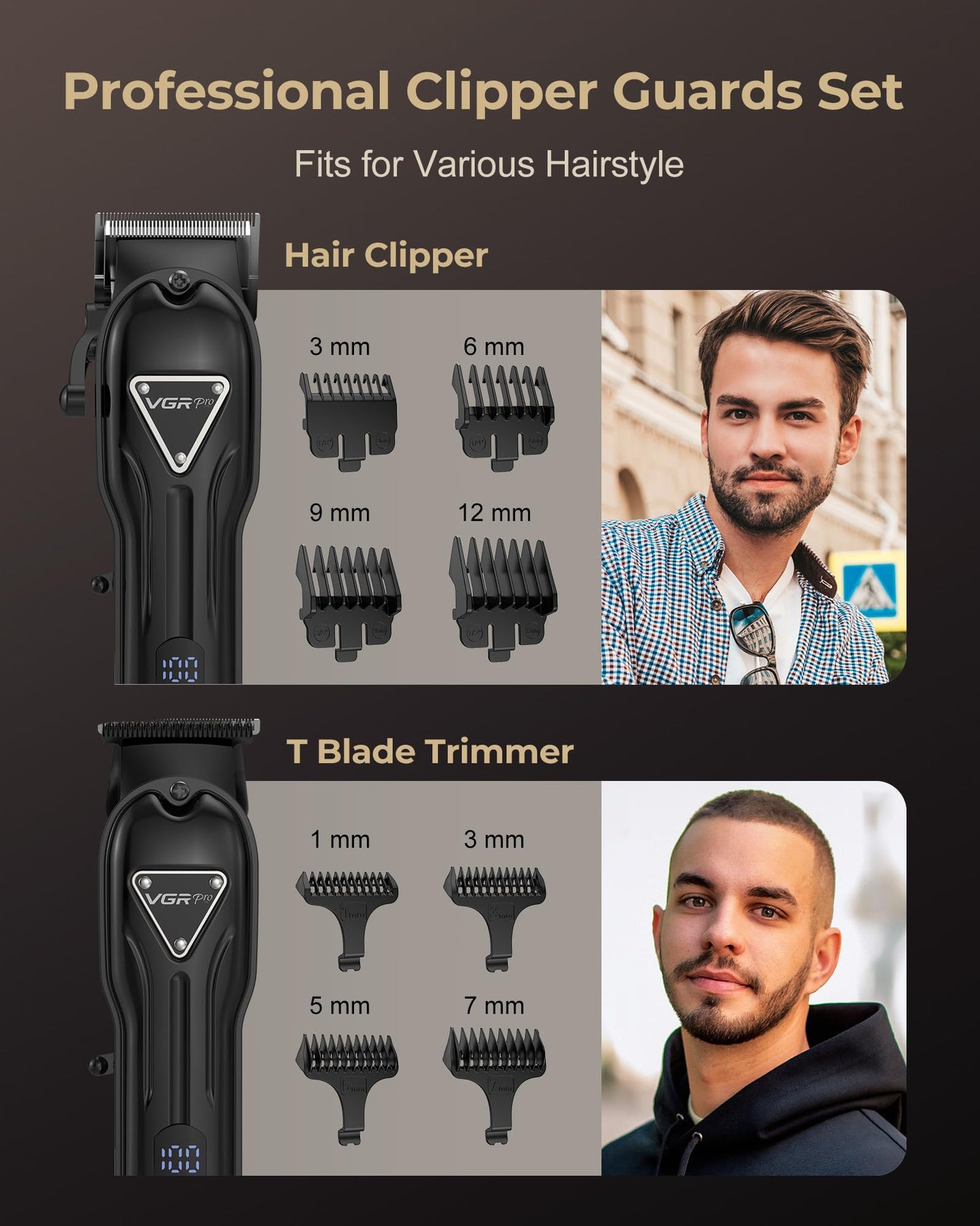 Vgrpro Hair Clippers for Men Professional, Cordless Clipper and Trimmer Set, Clippers for Hair Cutting Kit with Long Battery Life, Electric Hair Trimmer for Family Barber Kids Use (Black)