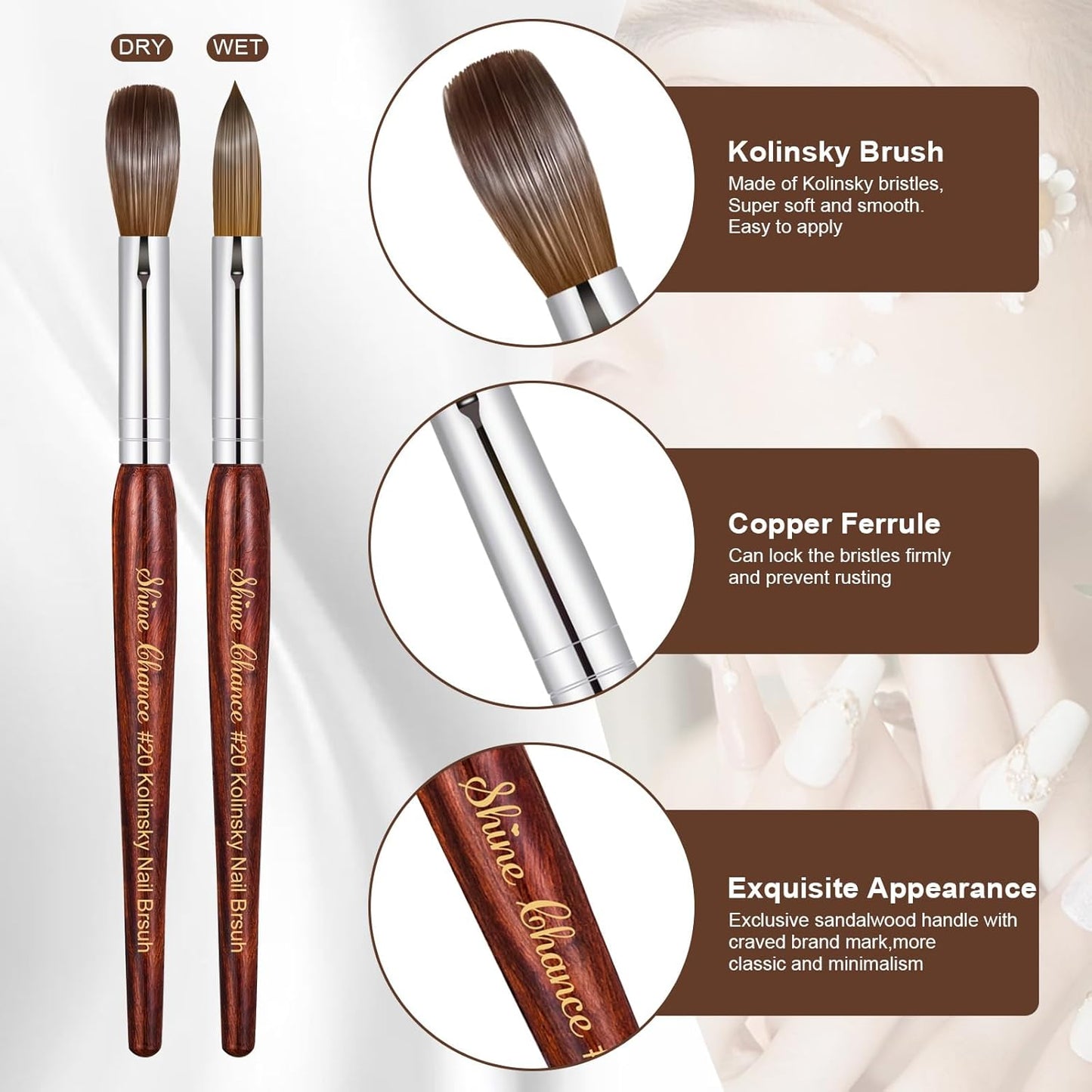 Professional Acrylic Nail Art Brush - Size 16 Kolinsky Hair Oval for DIY Salon