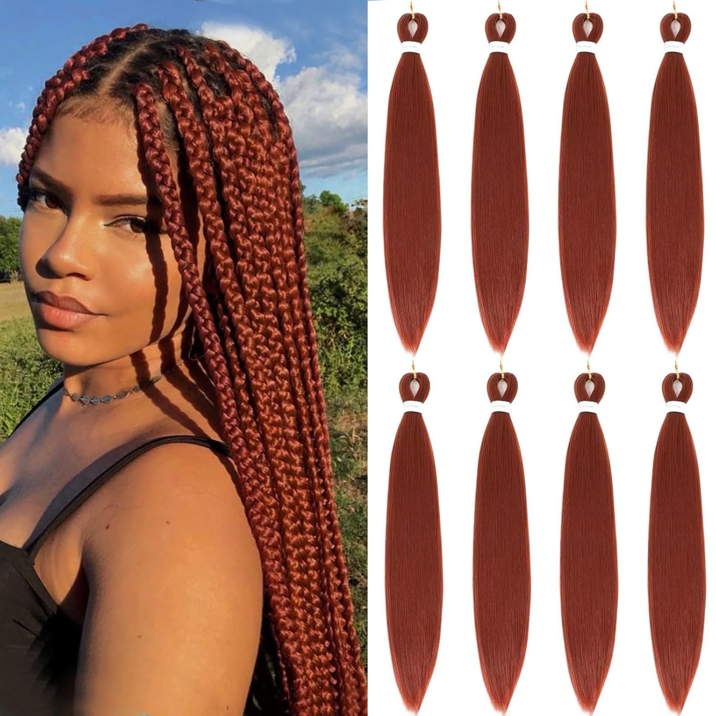 24-Inch Pre-Stretched Braiding Hair - 8 Packs Soft Yaki Texture for Crochet & Twists